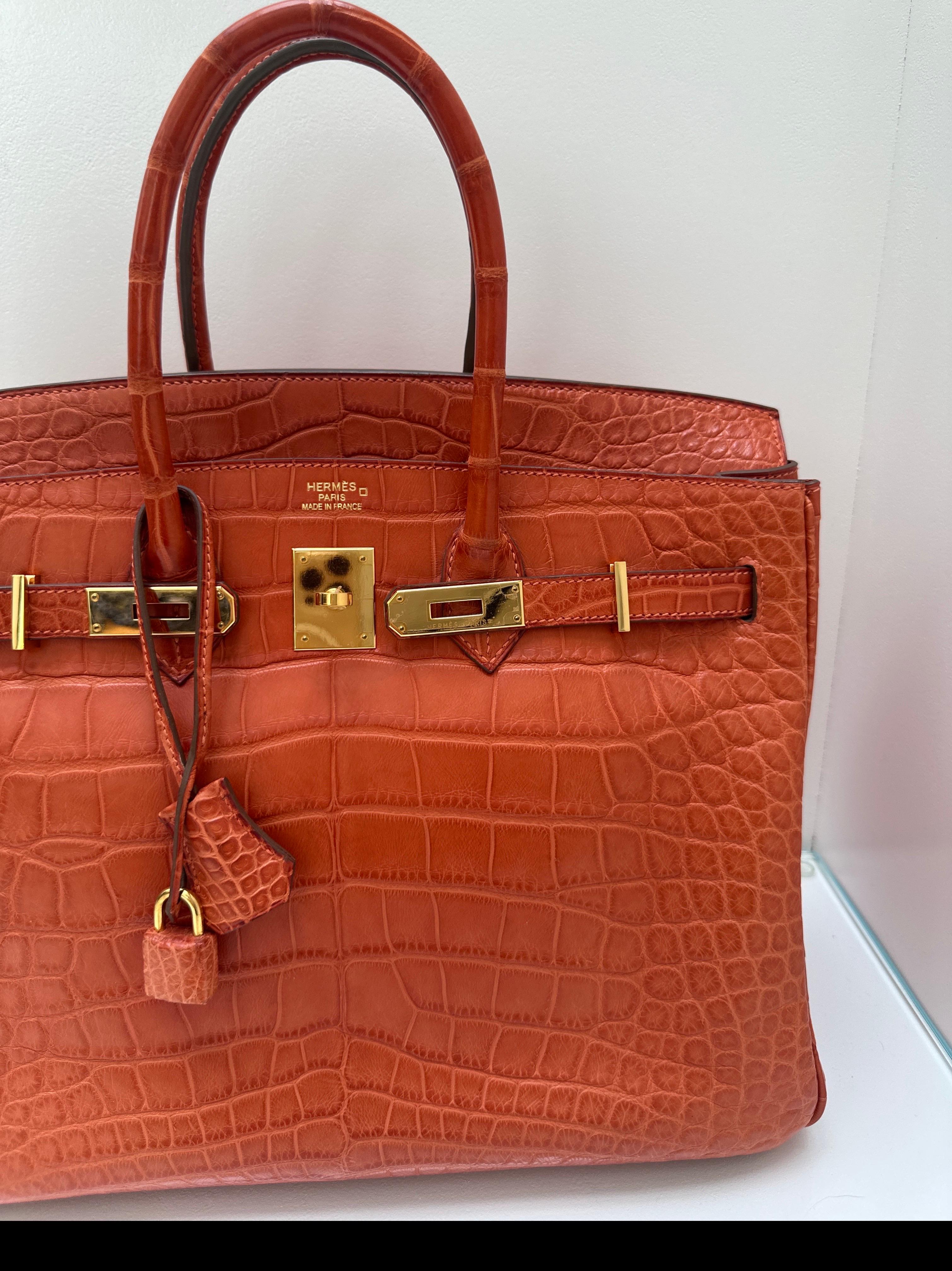 da uomo o donna Borsa Birkin 35 di Hermes in coccodrillo opaco arancione in vendita