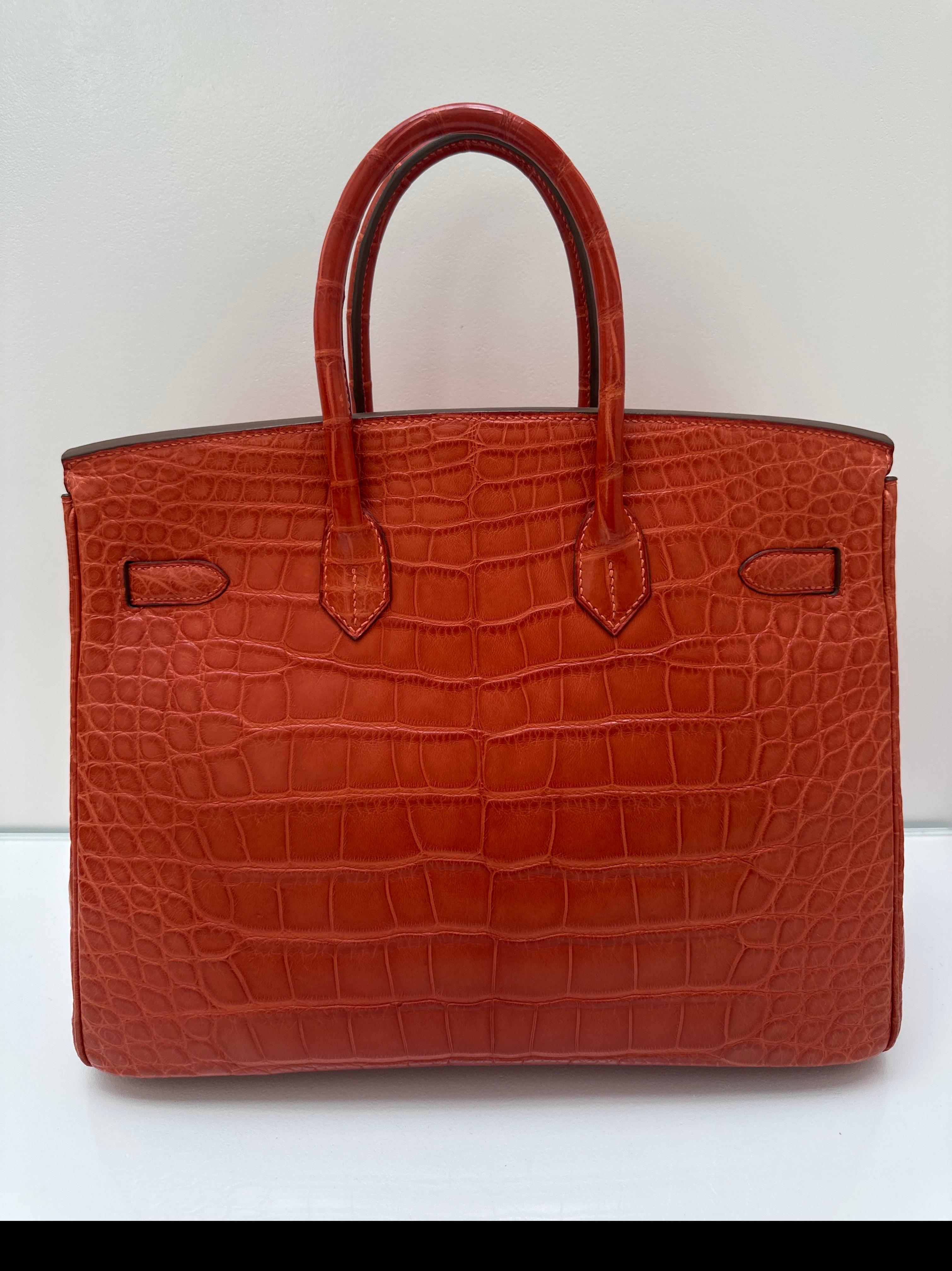 Borsa Birkin 35 di Hermes in coccodrillo opaco arancione in vendita 1