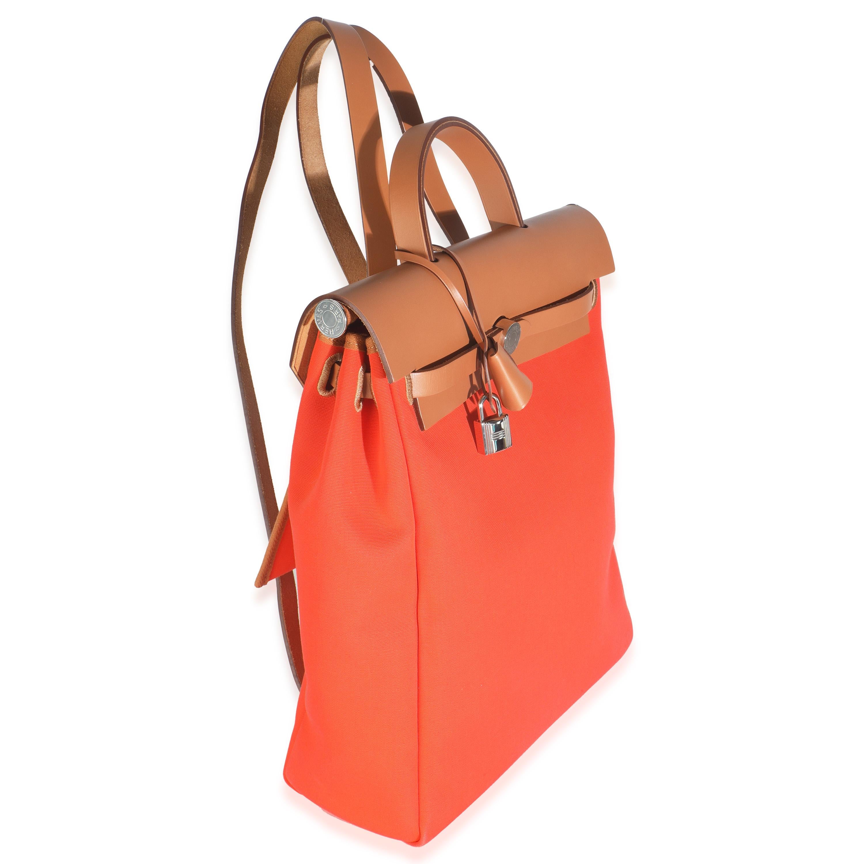 Hermès Orange Mecano Fauve Military Toile Vache Hunter Herbag Rucksack (Rot) im Angebot