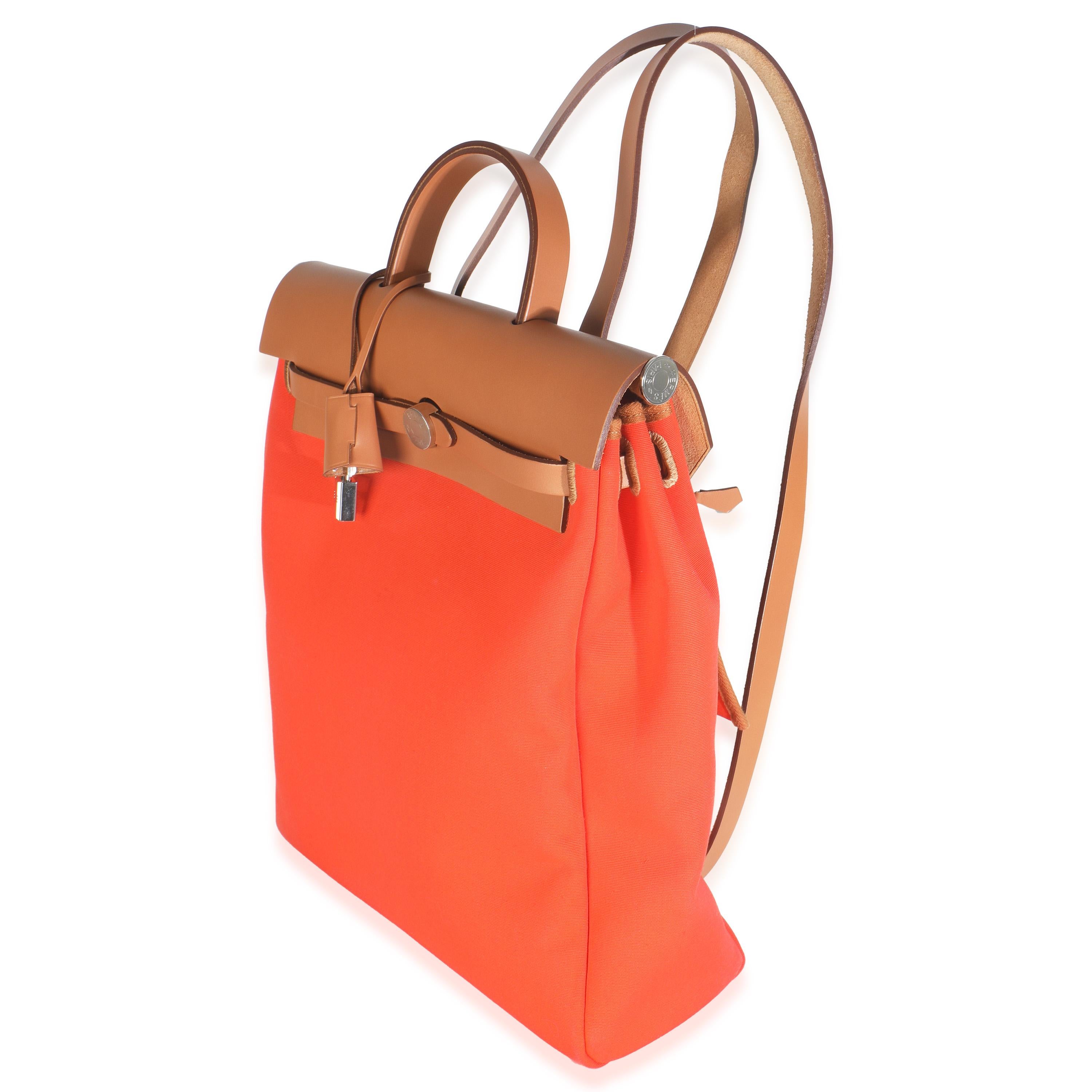 Hermès Orange Mecano Fauve Military Toile Vache Hunter Herbag Rucksack im Zustand „Gut“ im Angebot in New York, NY