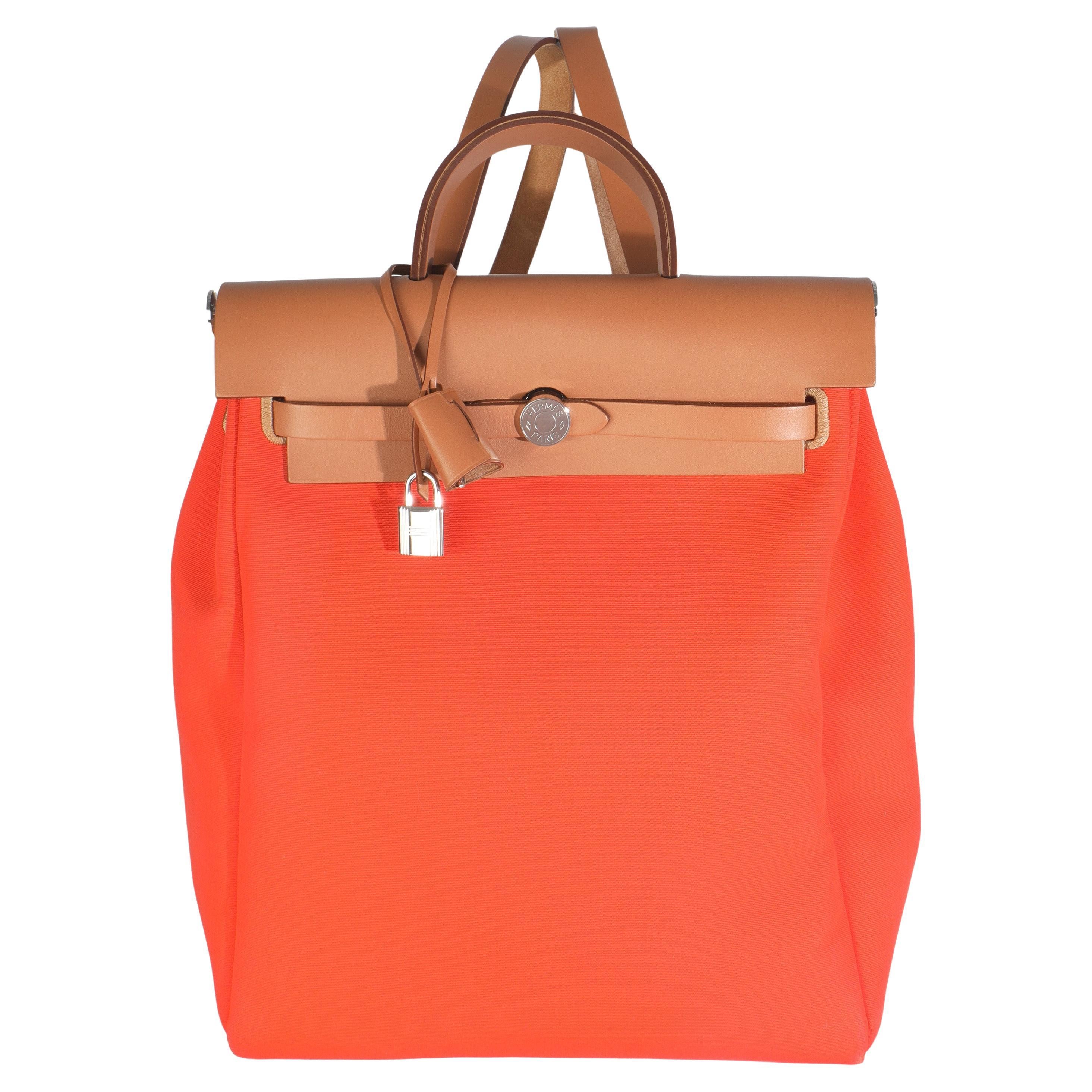 Hermès Orange Mecano Fauve Military Toile Vache Hunter Herbag Rucksack