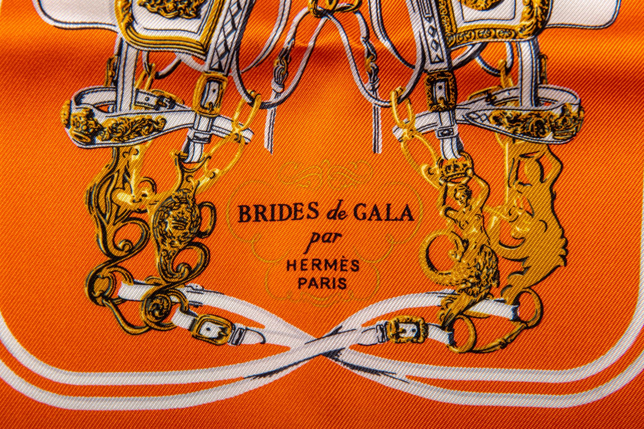 Hermès mini silk twill brides de gala square scarf. Hand-rolled edges. Brand new in box.