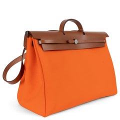 HERMES Orange Minium & Fauv HERBAG ZIP CABINE 50 Tasche Toile / Hunter
