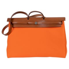 HERMES Orange Minium & Fauv HERBAG ZIP CABINE 50 Tasche Toile / Hunter