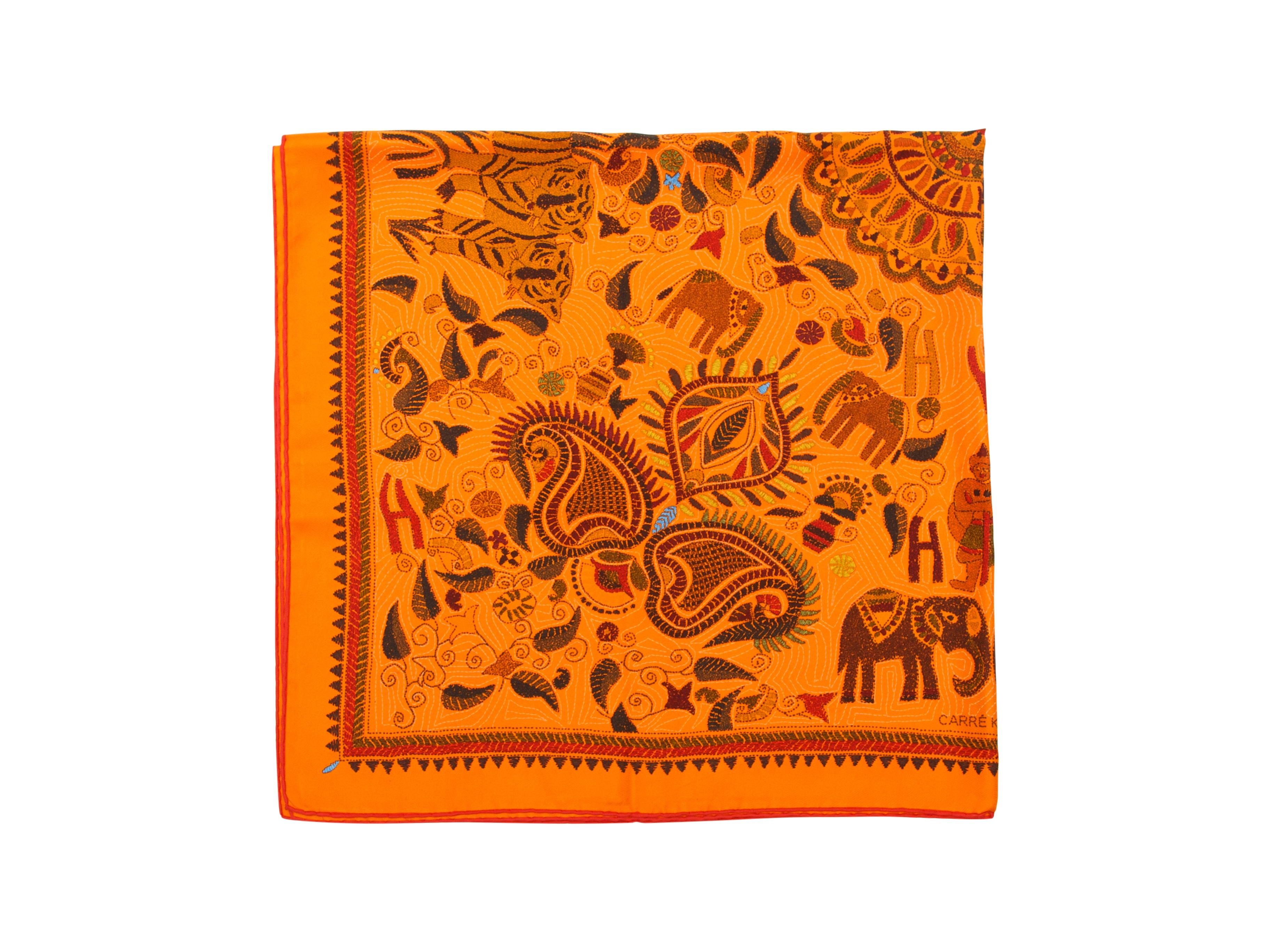 Women's Hermes Orange & Multicolor 'Carré Kantha' Silk Scarf