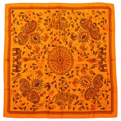 Hermes Orange & Multicolor 'Carré Kantha' Silk Scarf