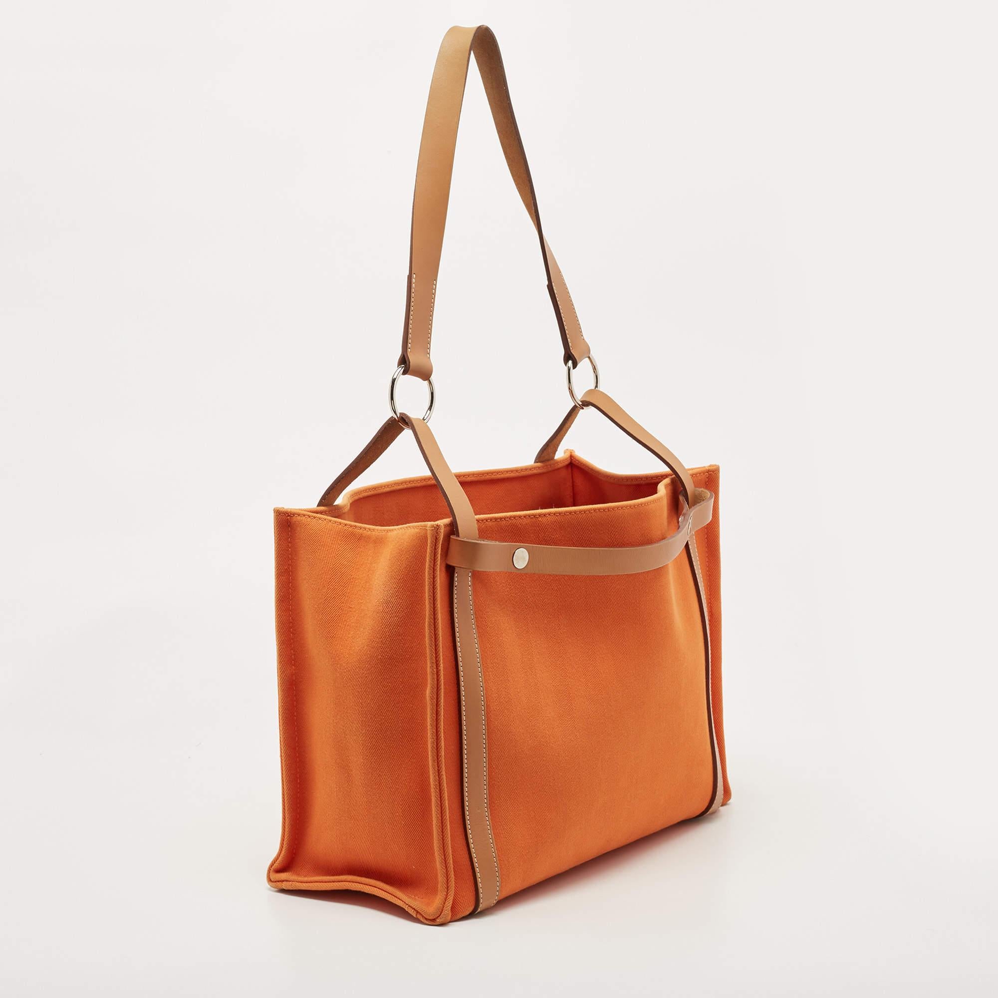 Women's Hermes Orange/Natural Canvas and Leather Cabalicol Bag