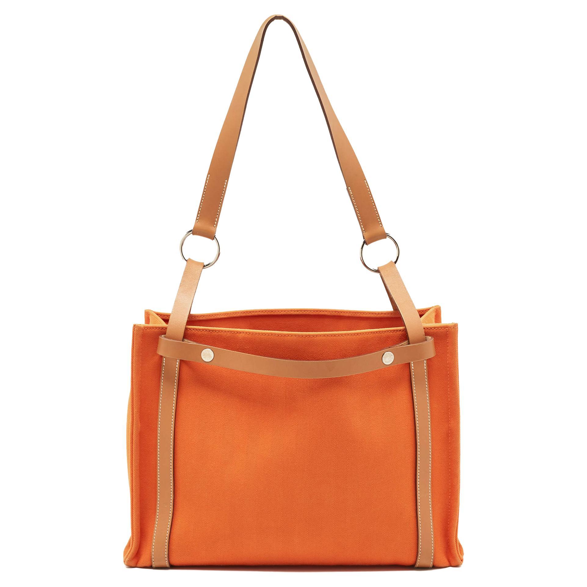 Hermes Orange/Natural Canvas and Leather Cabalicol Bag