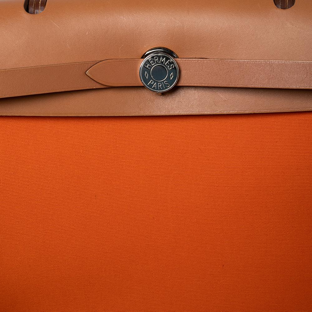 Hermes Orange/Natural Canvas and Leather Herbag Zip PM Bag 5