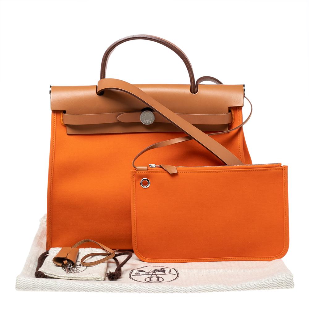 Hermes Orange/Natural Canvas and Leather Herbag Zip PM Bag 6