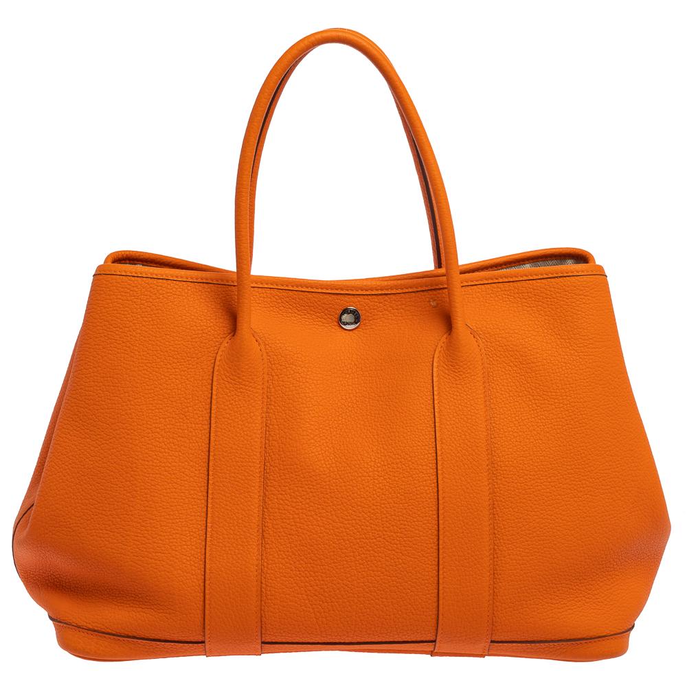 Hermes Orange Negonda Leather Garden Party 36 Bag In Good Condition In Dubai, Al Qouz 2