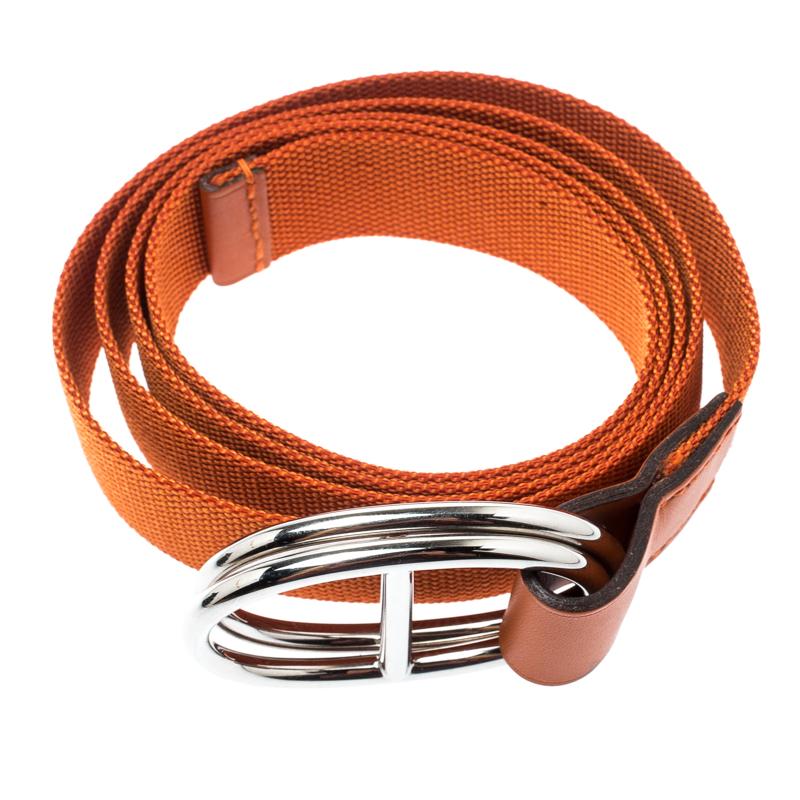 Hermes Orange Nylon Belt Size 112 CM In Good Condition In Dubai, Al Qouz 2