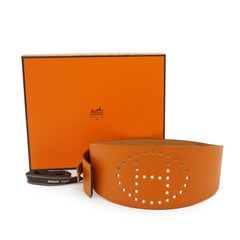 Hermes Orange Perforated Leather Evelyne Wide Belt Size 90