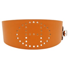 Hermes Orange Perforated Leather Evelyne Wide Belt Size 90