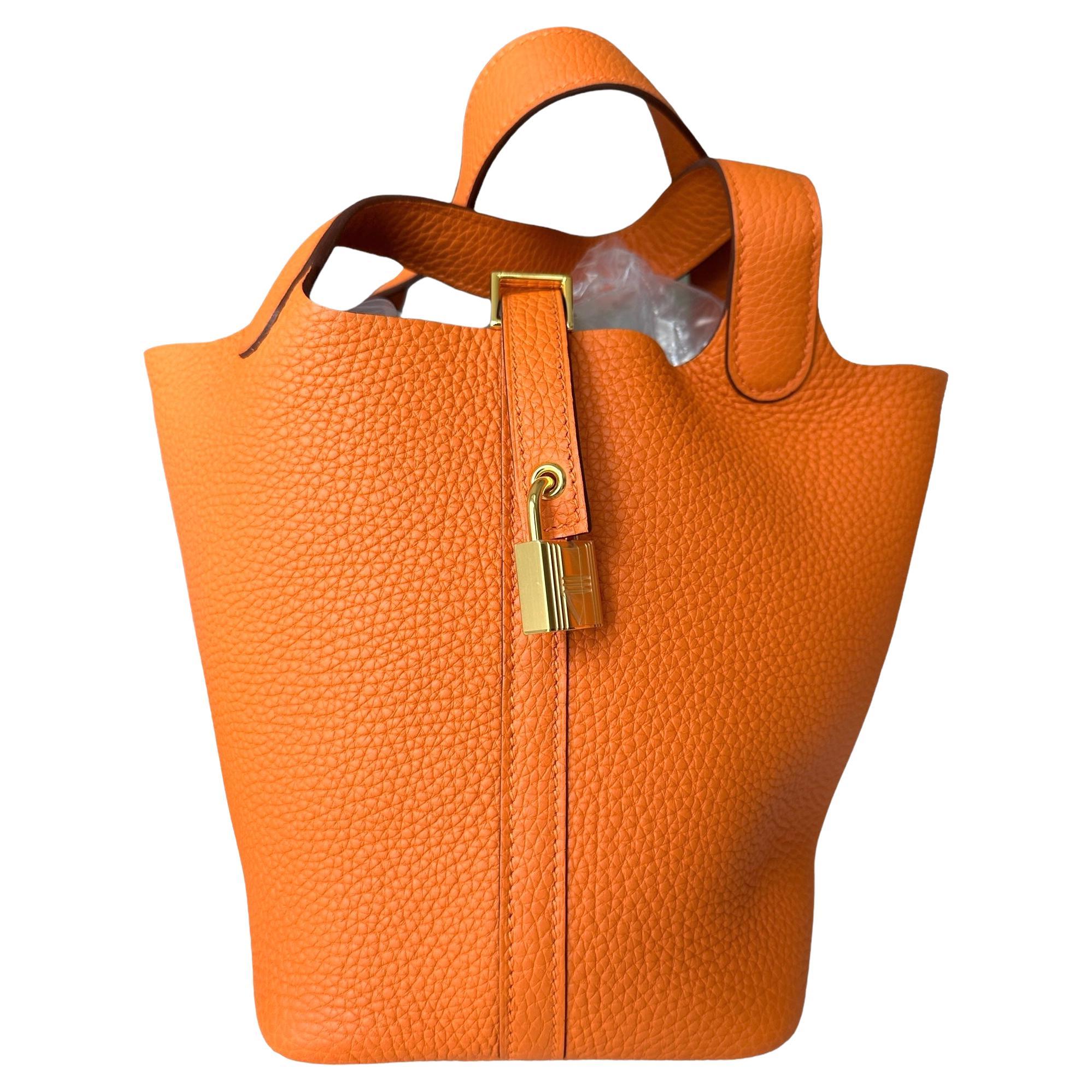 Hermes Orange Picotin Lock Bag 18cm Gold Hardware