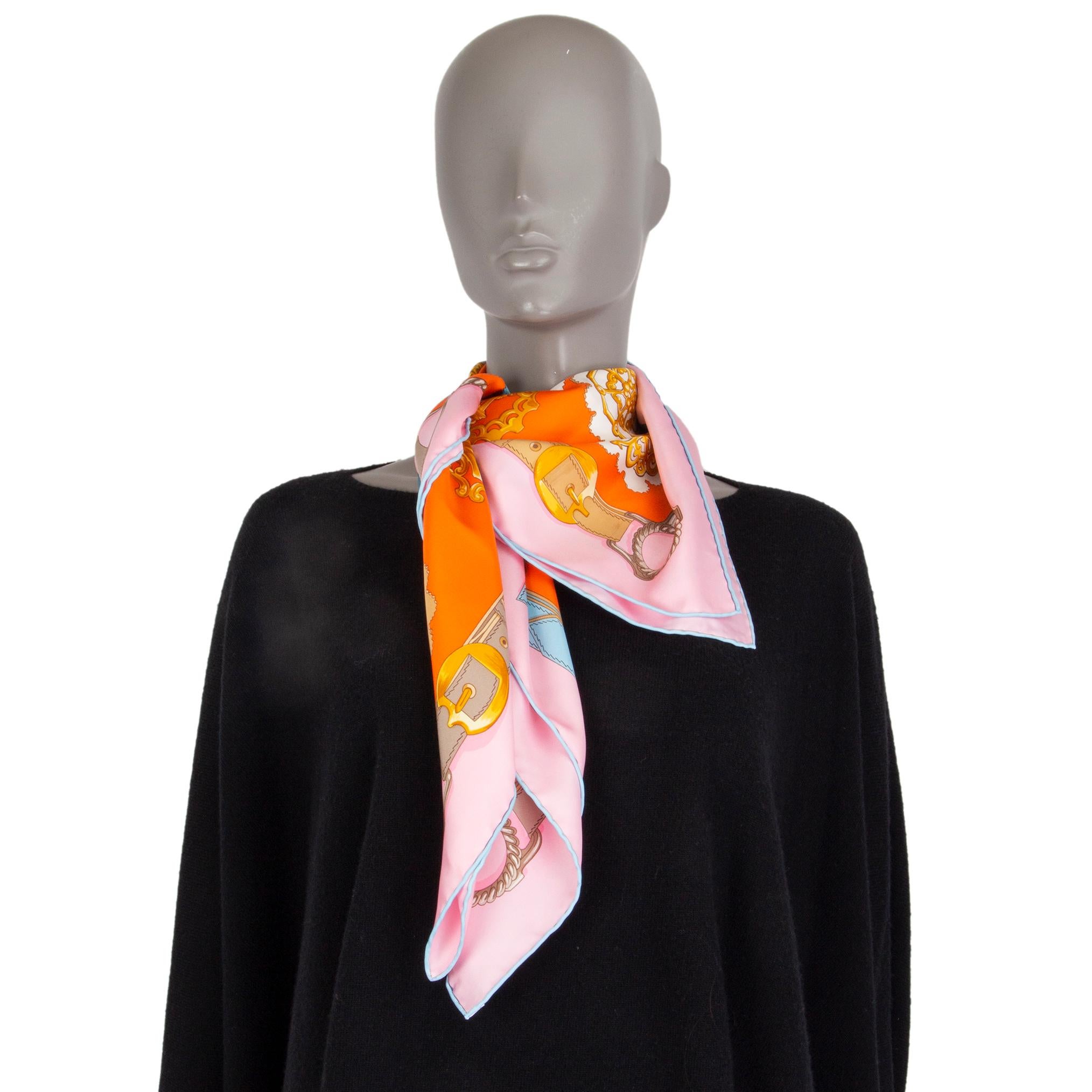 Orange Hermes orange pink CUIVRERIES 90 silk twill Scarf