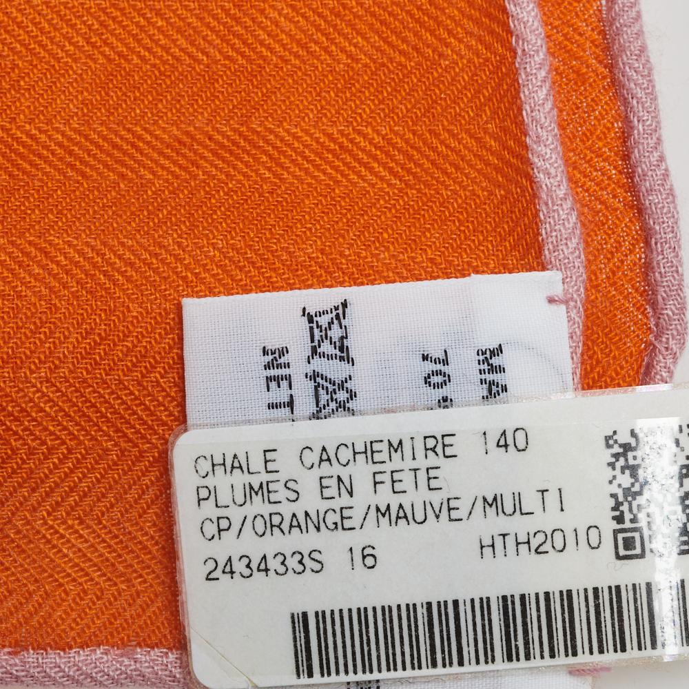 Women's Hermés Orange Plumes En Fete Cashmere & Silk Scarf