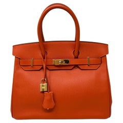 Hermes Orange Poppy Birkin 30 Bag 