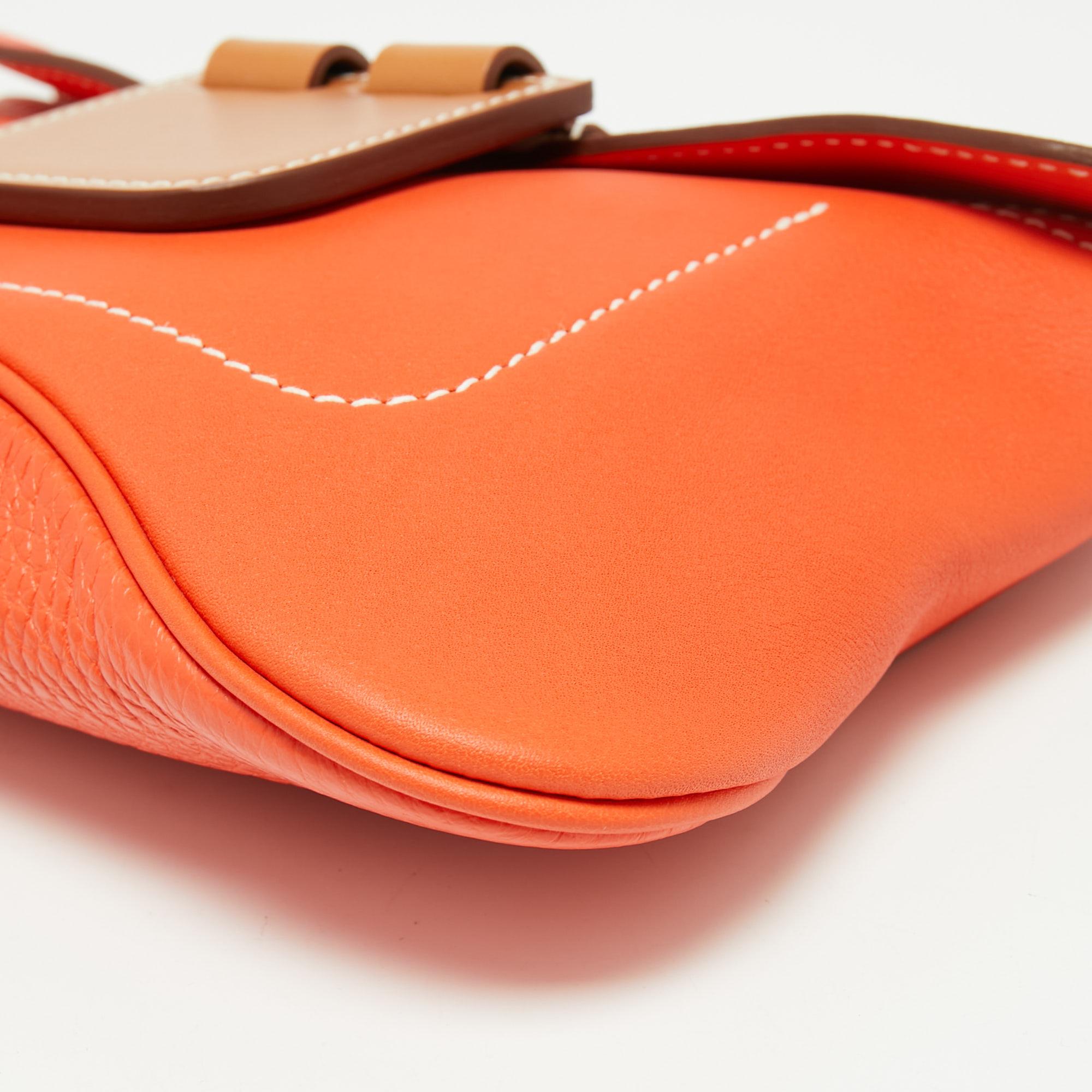 Hermes Orange Poppy Clemence and Swift Leather Virevolte Clutch 4