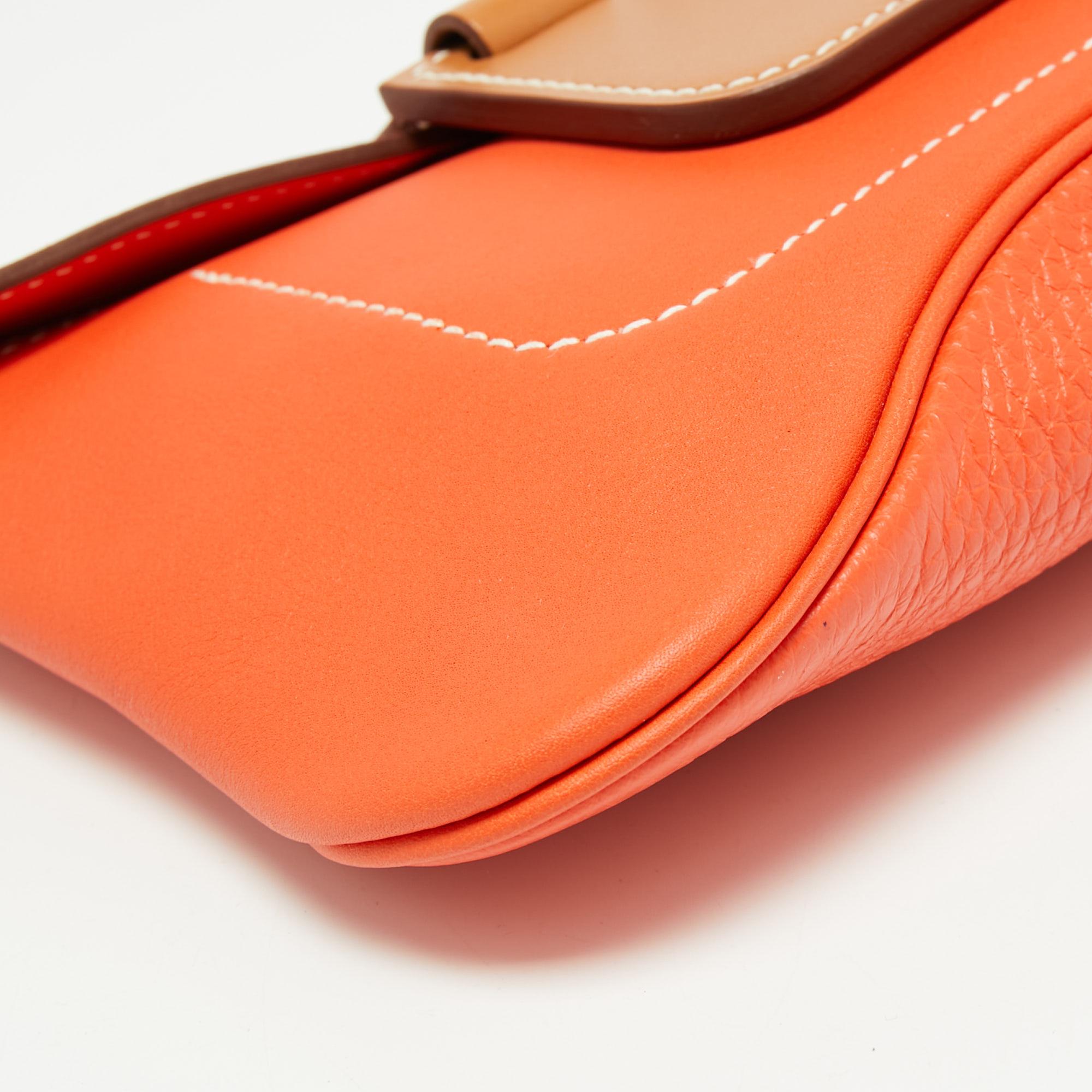 Hermes Orange Poppy Clemence and Swift Leather Virevolte Clutch 5