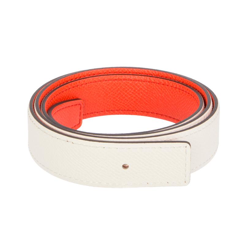 Hermes 24mm reversible belt strap in Orange Poppy and Craie Veau Epsom leather. Brand new. Comes with box.

Size 75
Width 2.4cm (0.9in)
Fits 73cm (28.5in) to 77cm (30in)