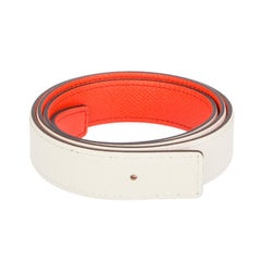 HERMES Orange Poppy Craie White 24mm Reversible Belt Strap 75 Epsom leather