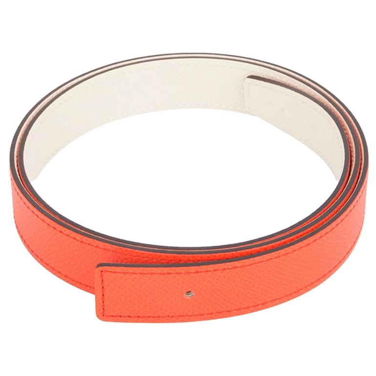 HERMES Orange Poppy Craie White 24mm Reversible Belt Strap 75 Epsom leather