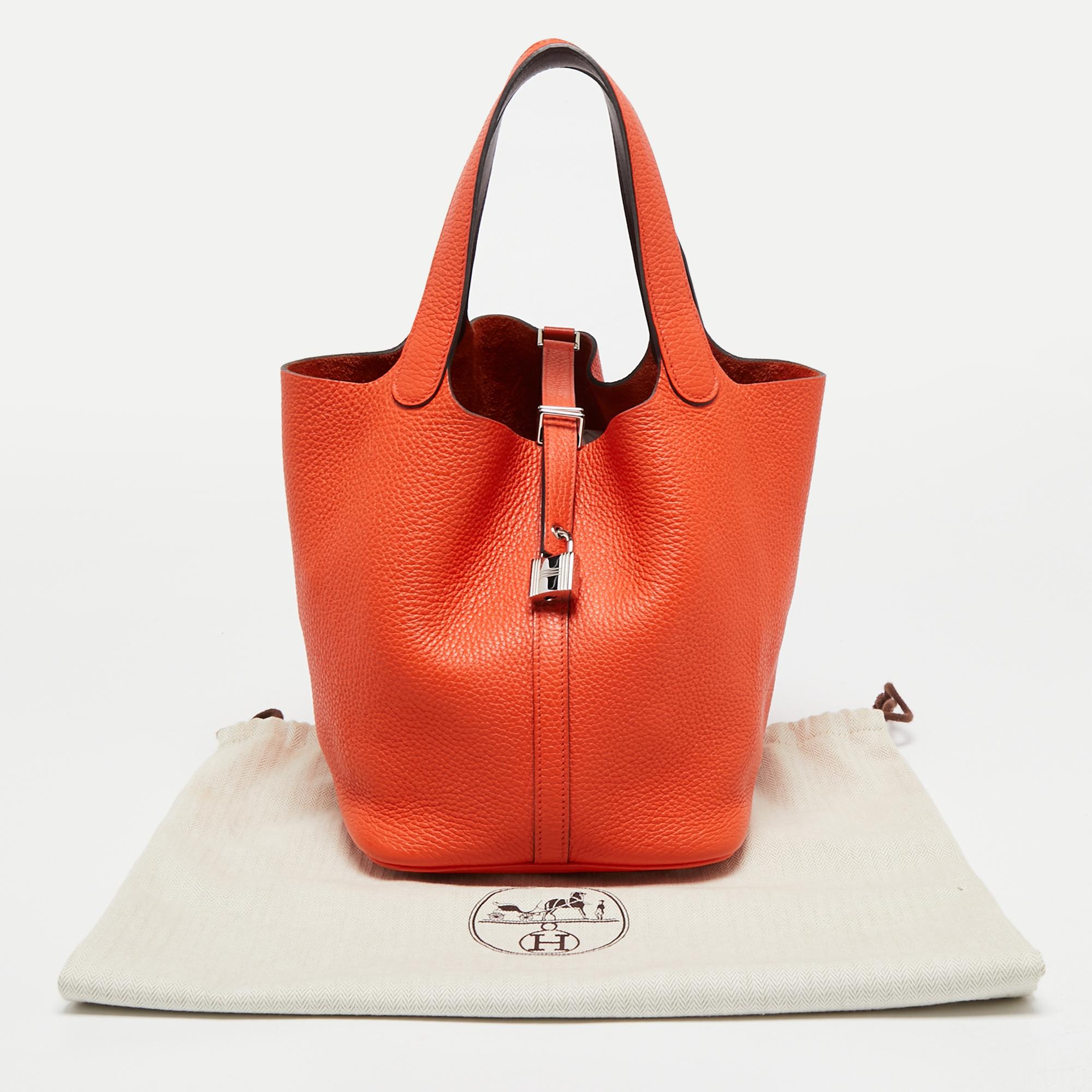 Hermes Orange Poppy/Rouge H Taurillon Clemence Leather Picotin Lock 22 Bag 3