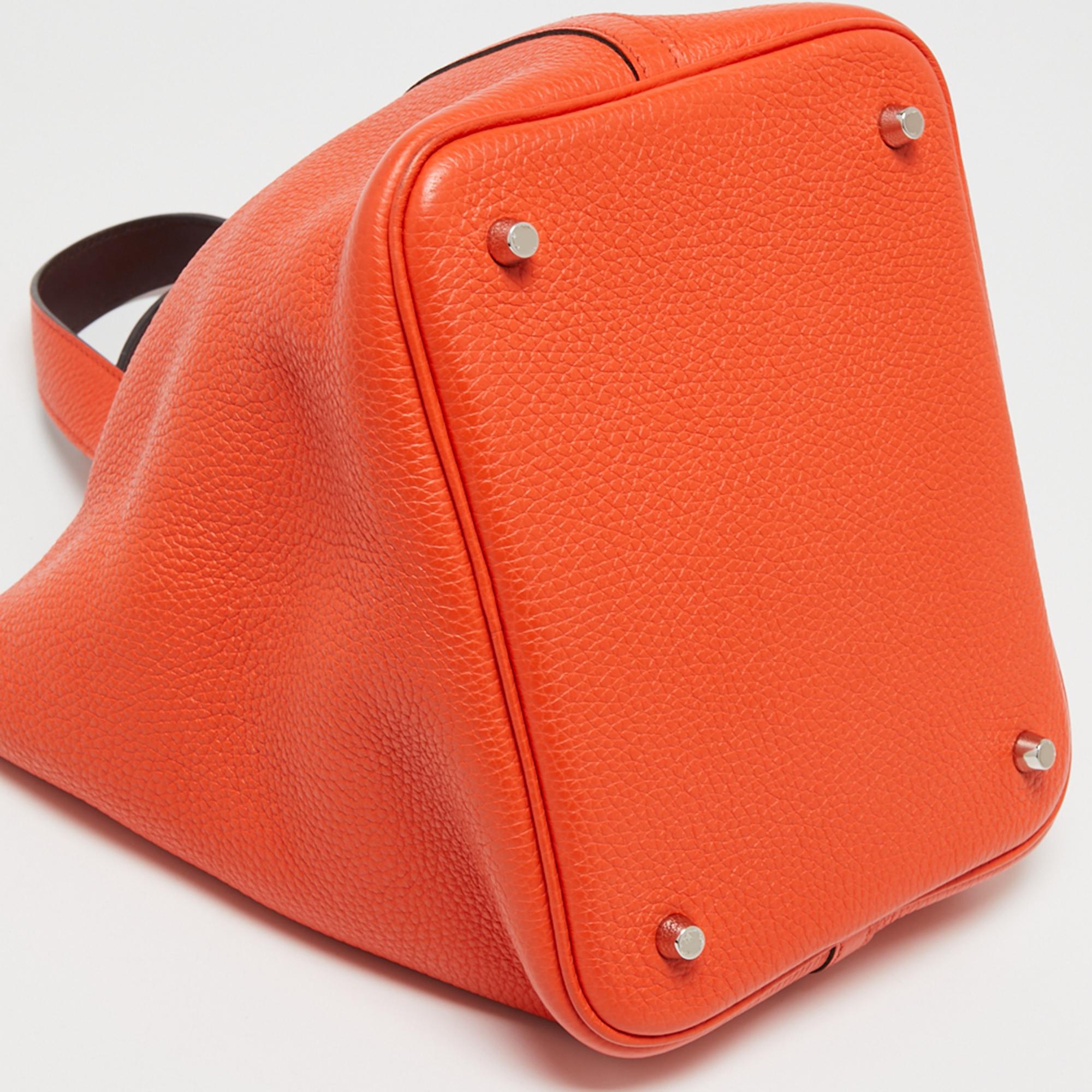 Hermes Orange Poppy/Rouge H Taurillon Clemence Leather Picotin Lock 22 Bag 5
