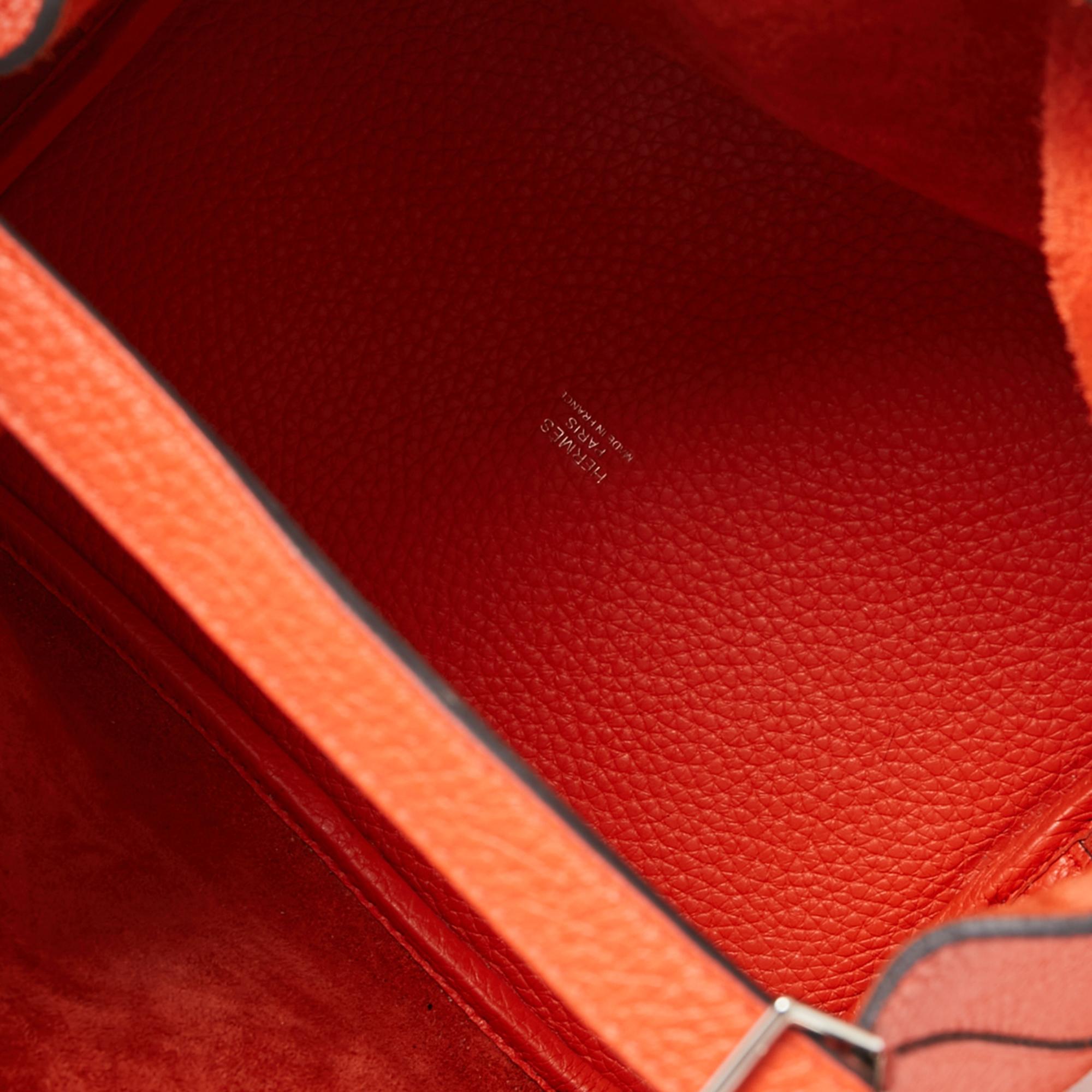 Hermes Orange Poppy/Rouge H Taurillon Clemence Leather Picotin Lock 22 Bag In Good Condition In Dubai, Al Qouz 2