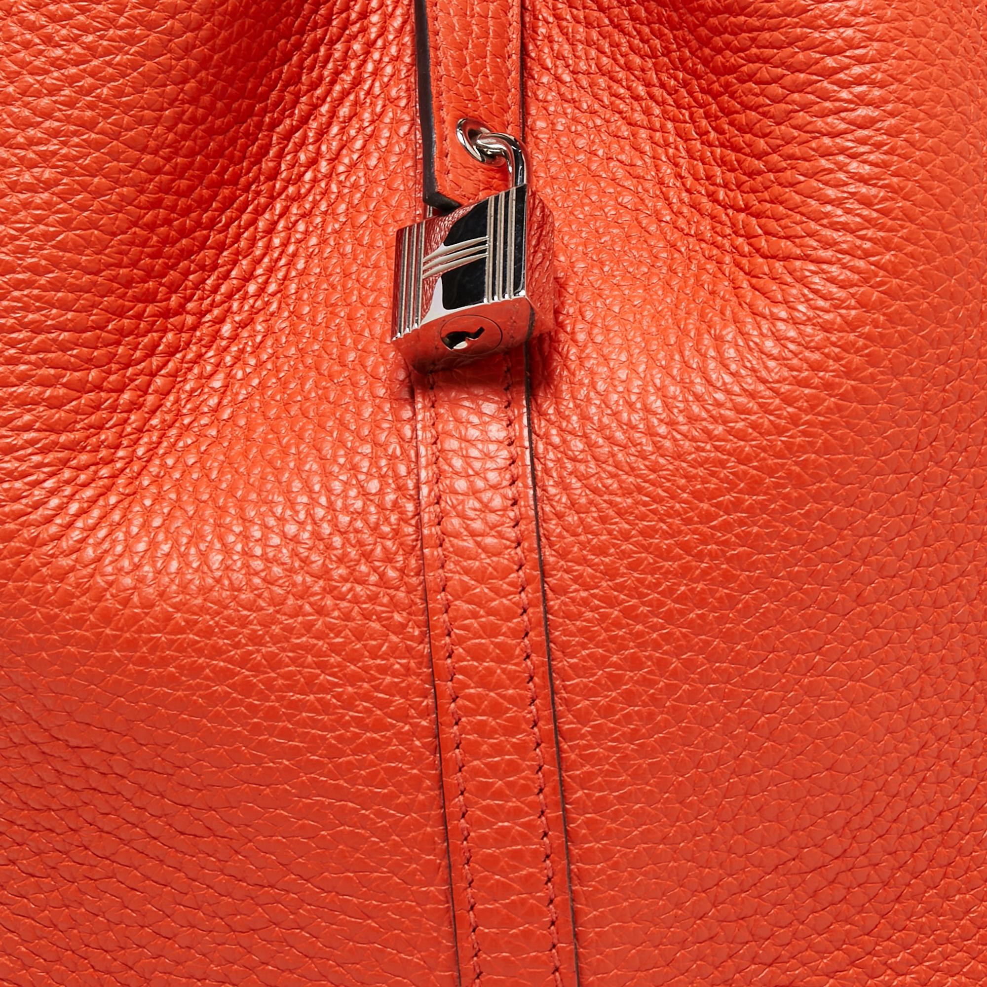 Women's Hermes Orange Poppy/Rouge H Taurillon Clemence Leather Picotin Lock 22 Bag