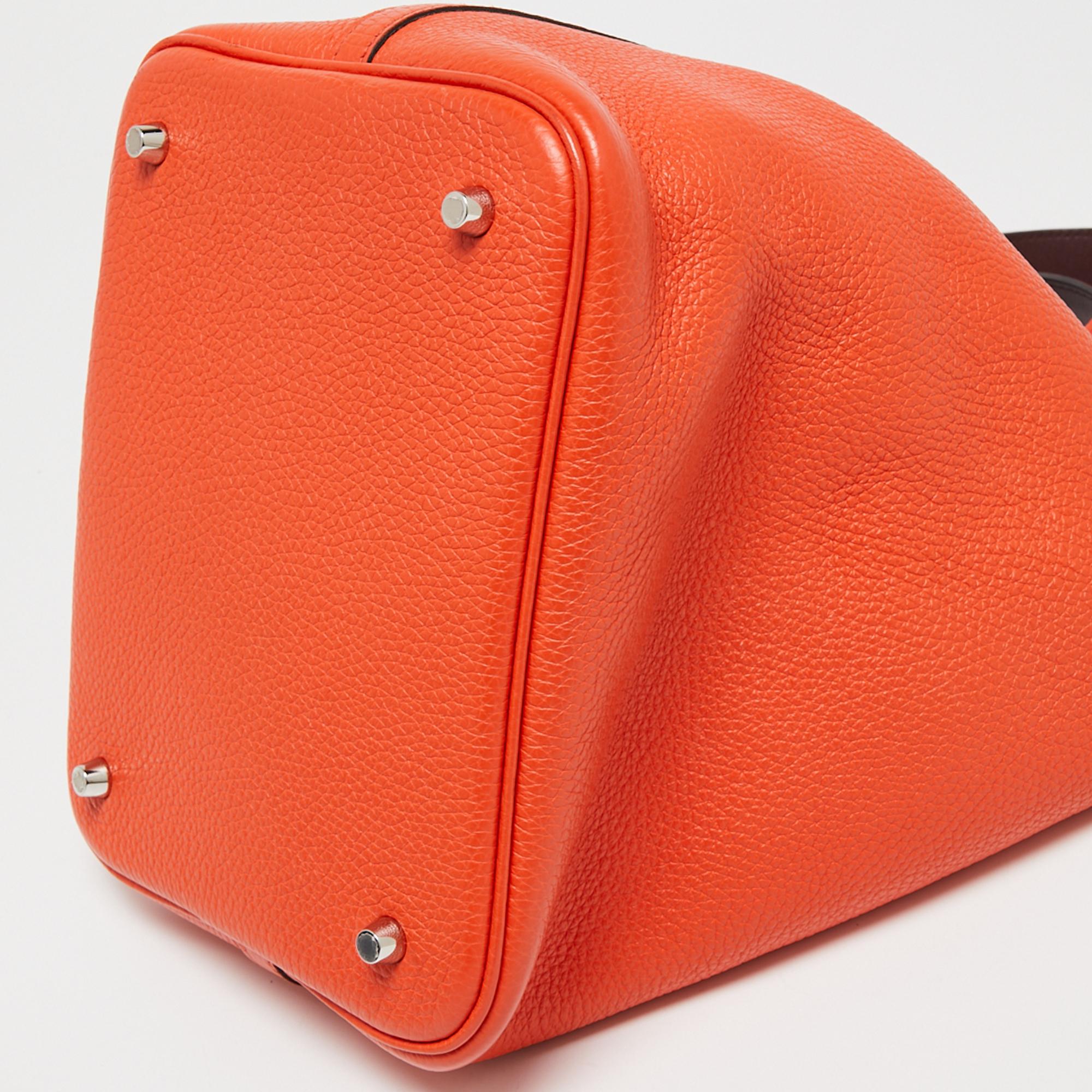 Hermes Orange Poppy/Rouge H Taurillon Clemence Leather Picotin Lock 22 Bag 1
