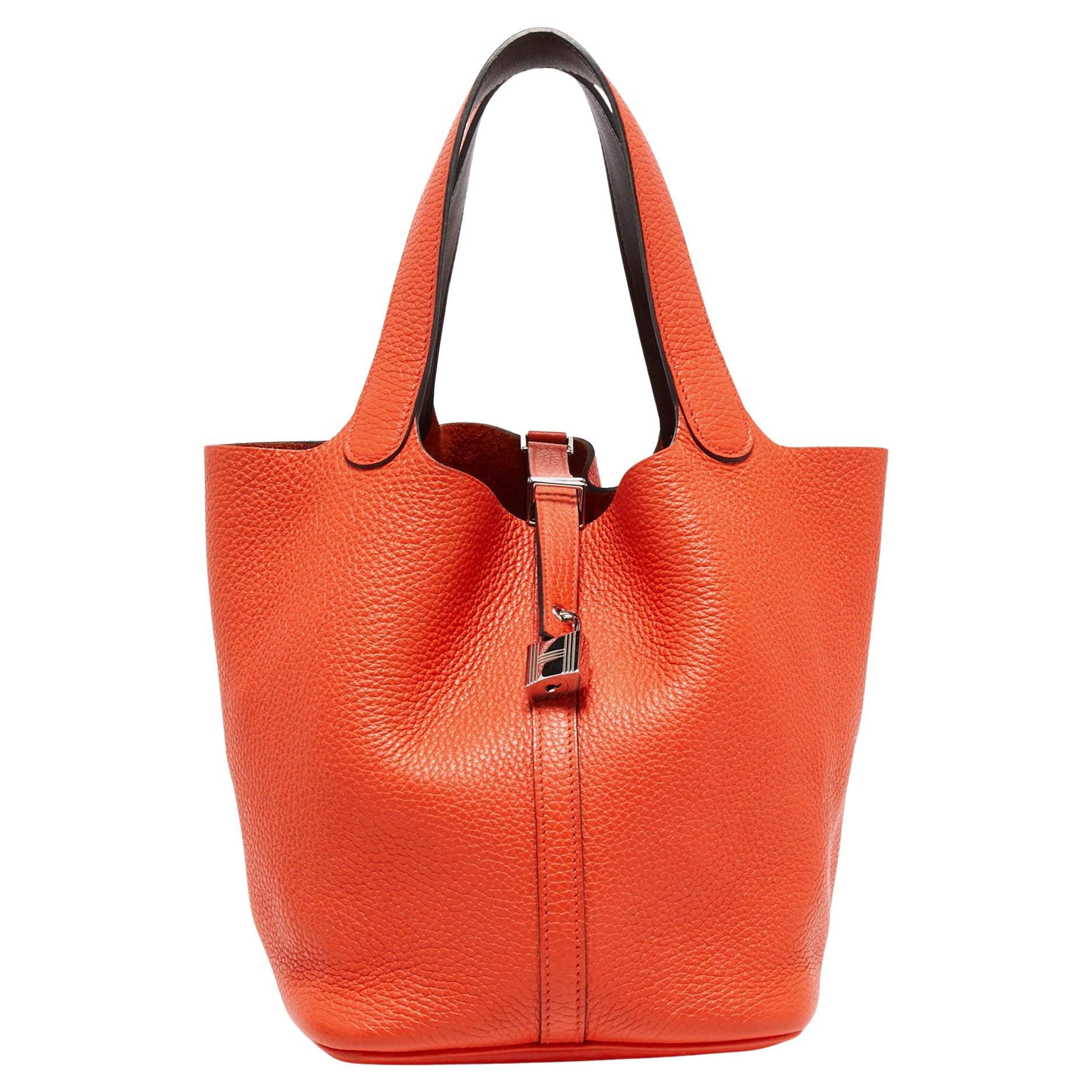 Hermes Orange Poppy/Rouge H Taurillon Clemence Leather Picotin Lock 22 ...