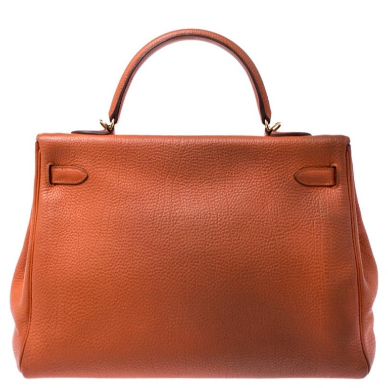 Hermes Orange Poppy Togo Leather Gold Hardware Kelly Retourne 35 Bag For Sale at 1stdibs