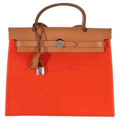 Hermès Orange Poppy Toile Vache Hunter Herbag Zip 31 PM PHW