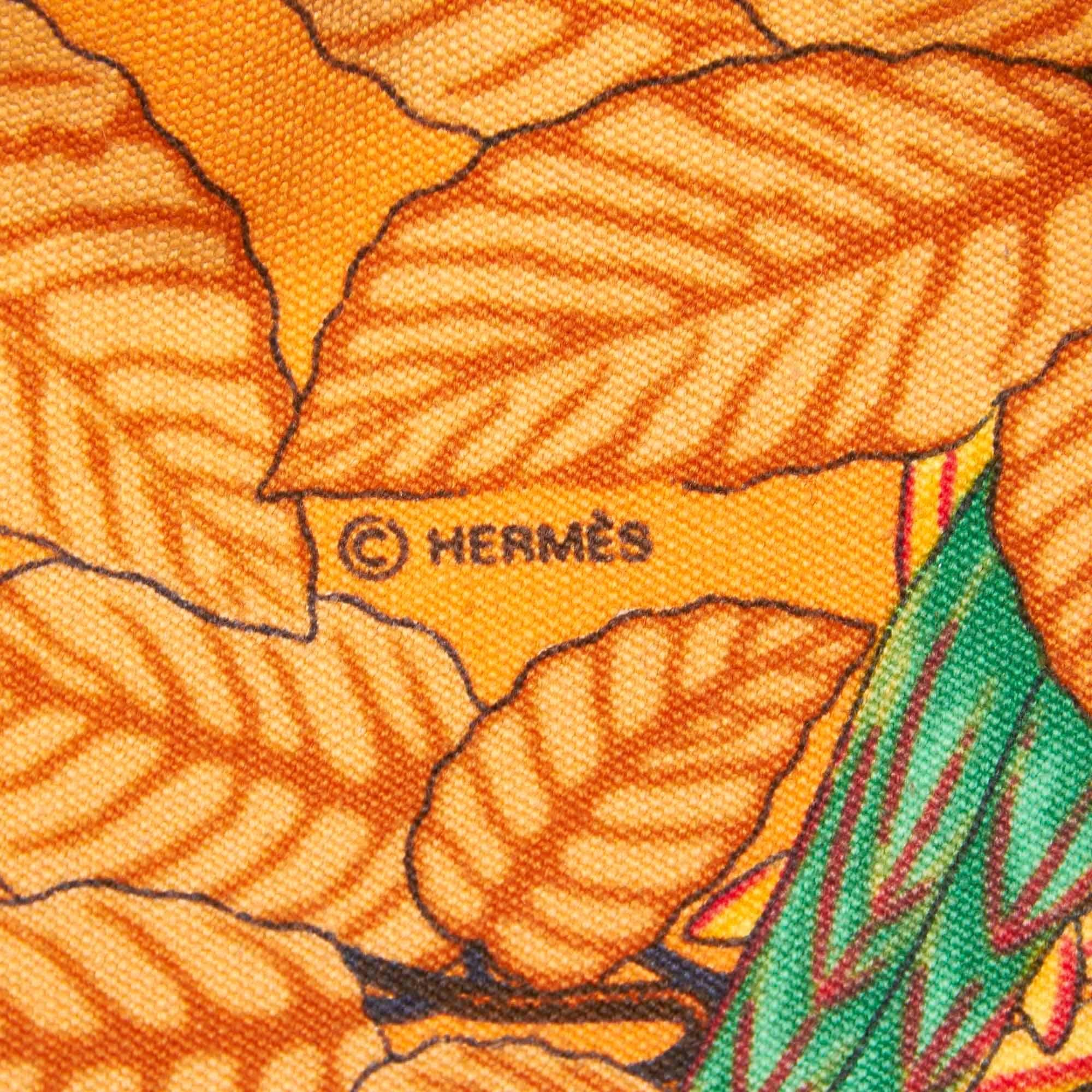 Hermes Orange Printed Canvas Tote  3