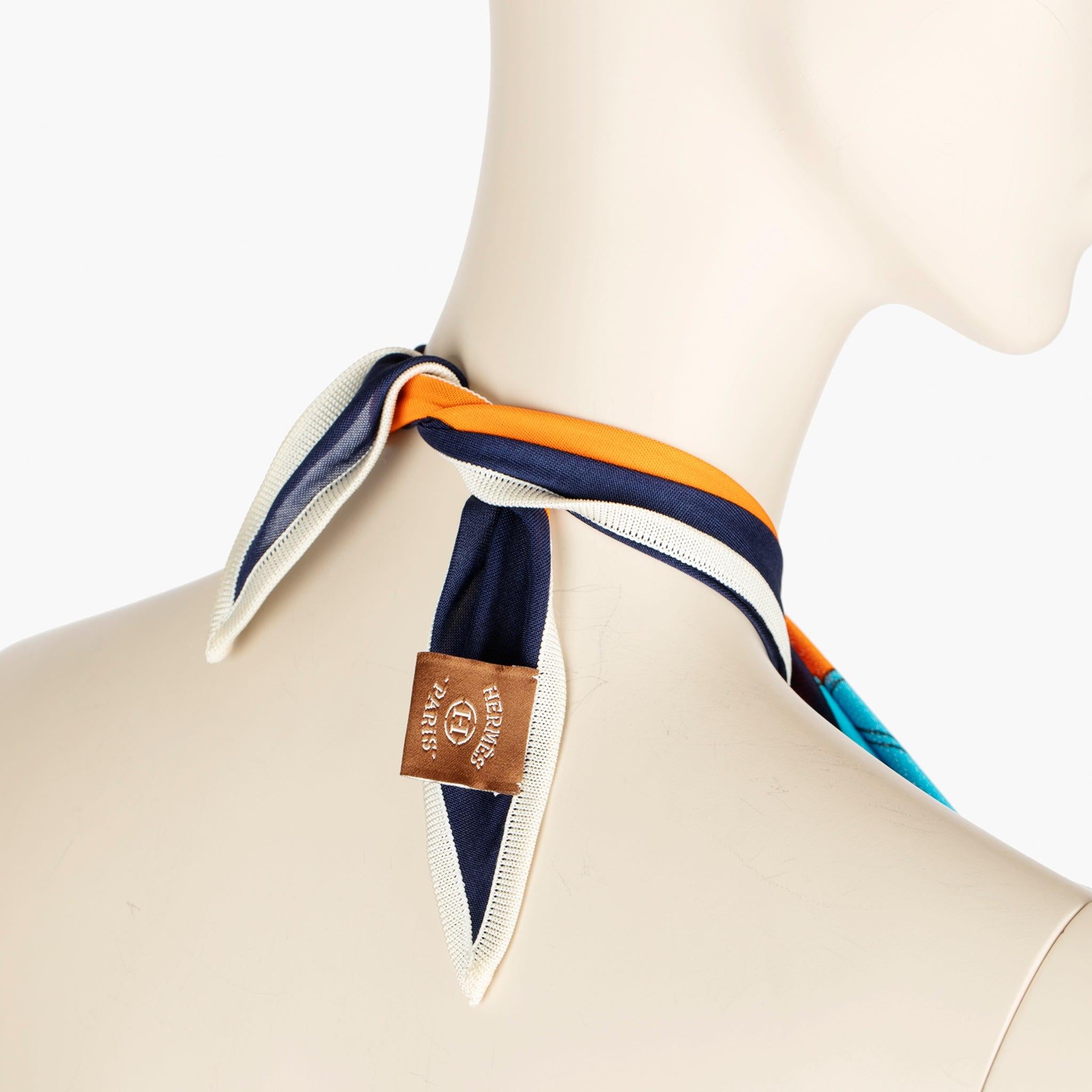 Hermès Orange Printed Silk Scarf Top Styled Multiple Ways For Sale 3