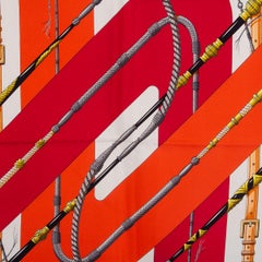 HERMES orange red silk twill CLIC CLAC 90 Scarf