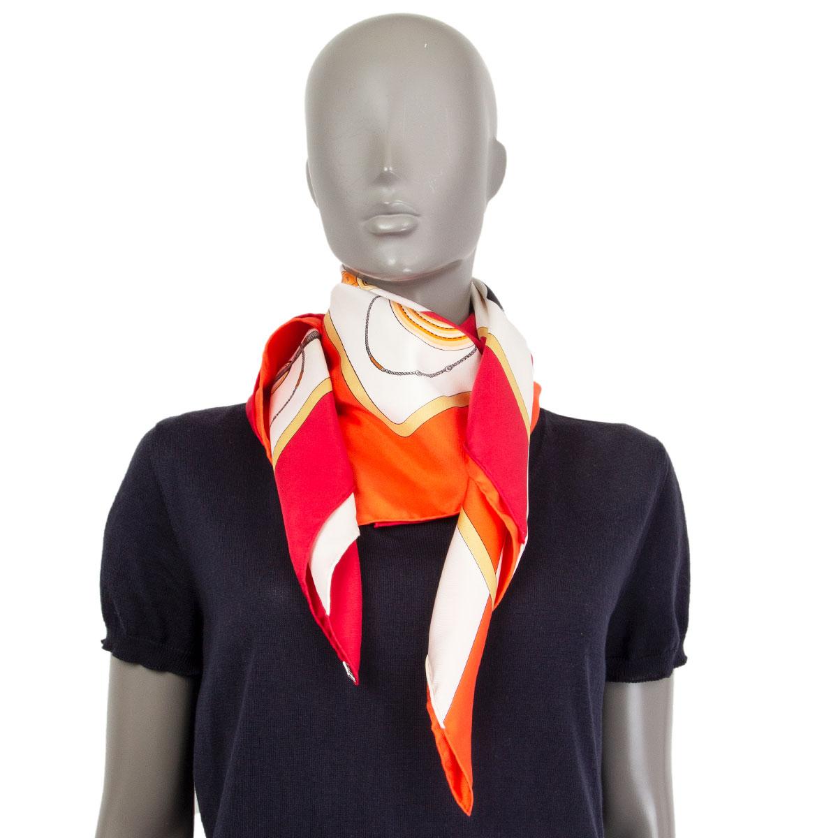 HERMES orange red silk twill CLIC CLAC 90 Scarf 1