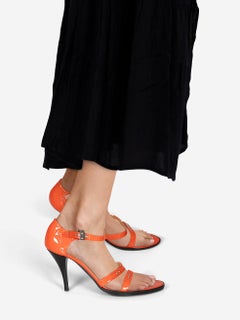 Hermès Orange Sanguine Patent Heeled Sandals Size IT 38
