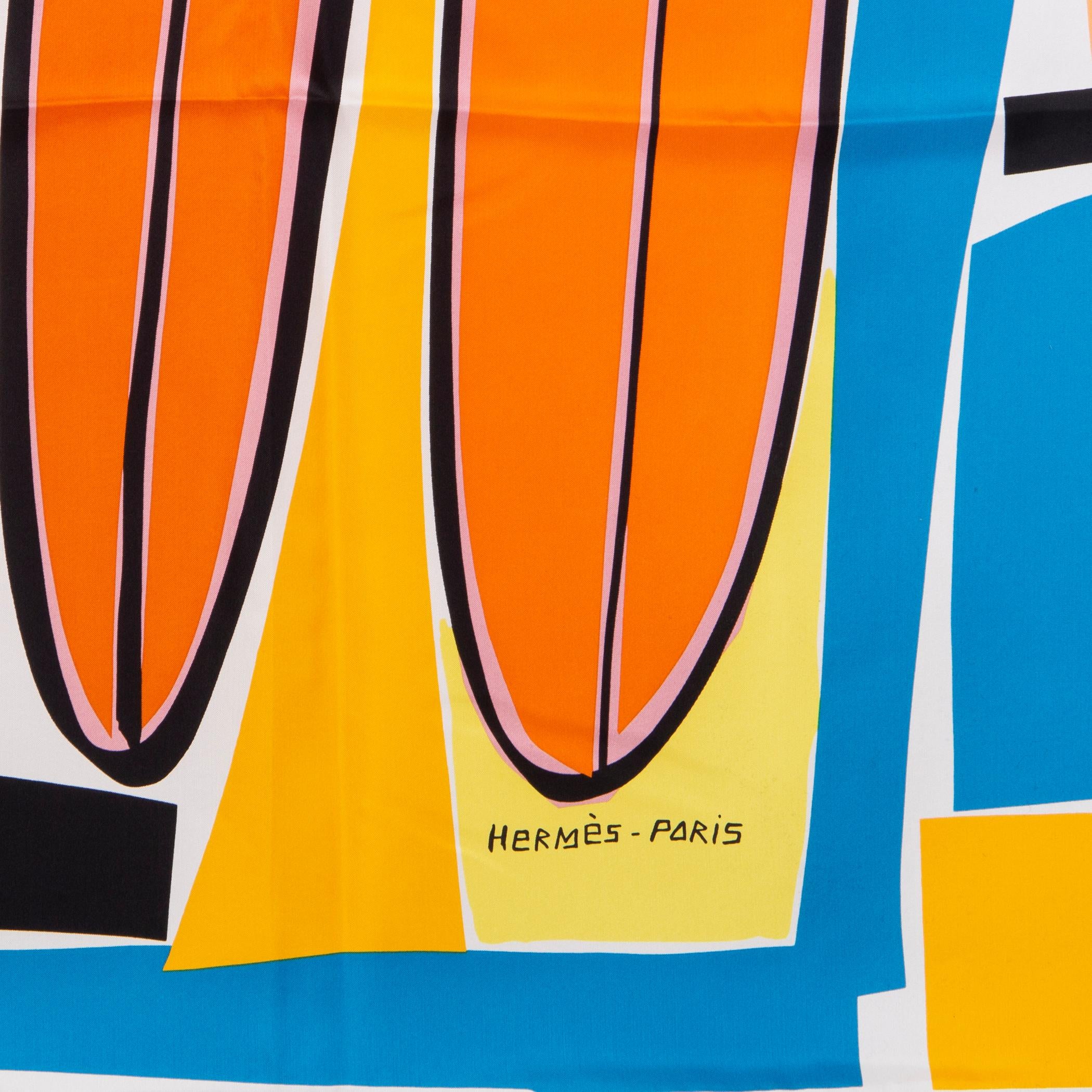 Orange HERMES orange SEA:: SURF AND FUN 140 TWILL silk Shawl Scarf