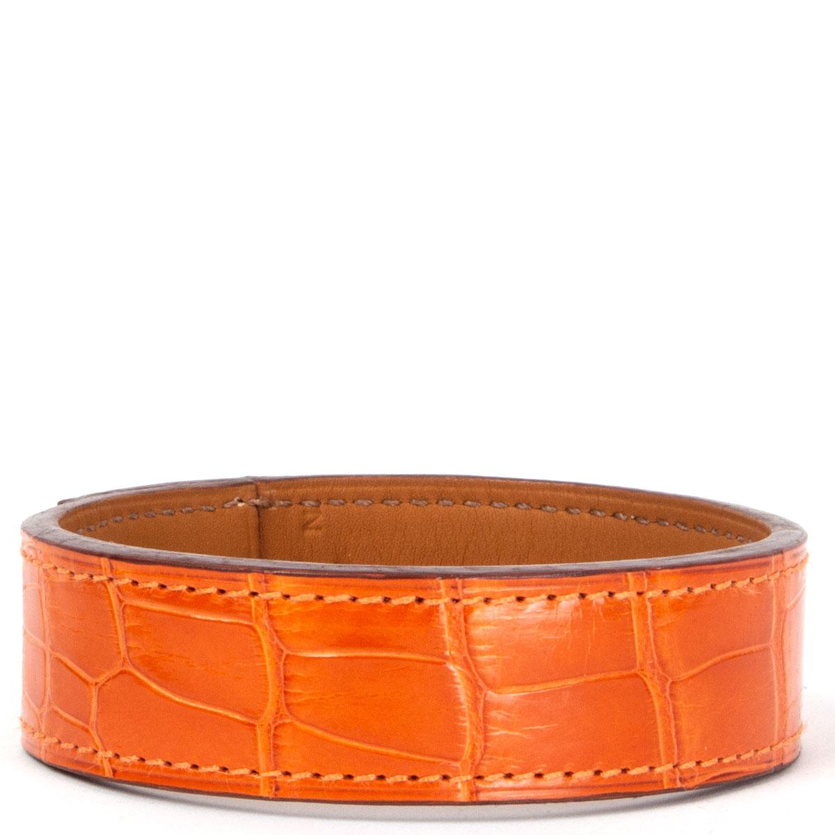 da uomo o donna HERMES Bracciale 'Neo' in coccodrillo lucido arancione M in vendita