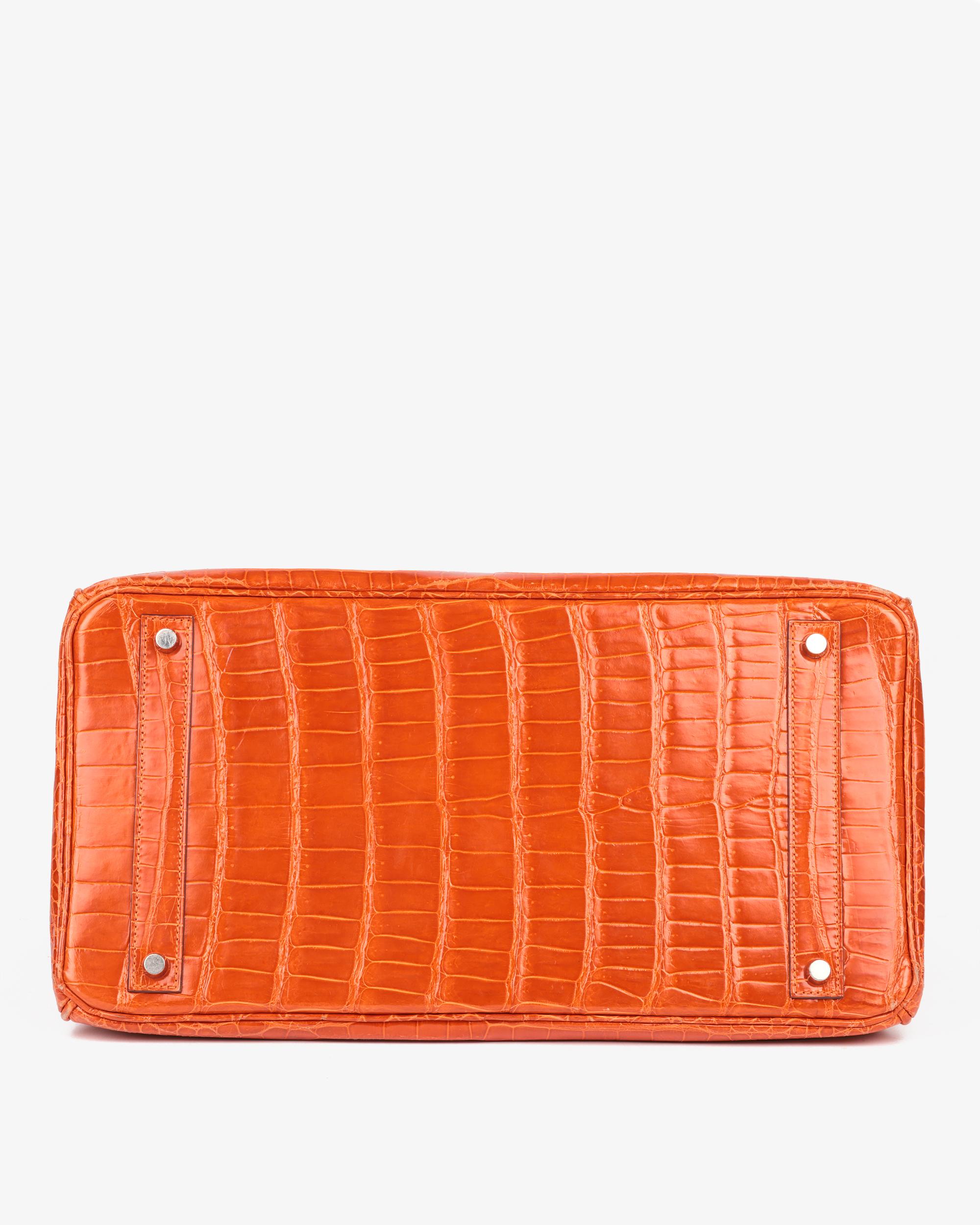 Hermès Orange Glänzend Porosus Krokodil Leder Birkin 40cm im Angebot 1