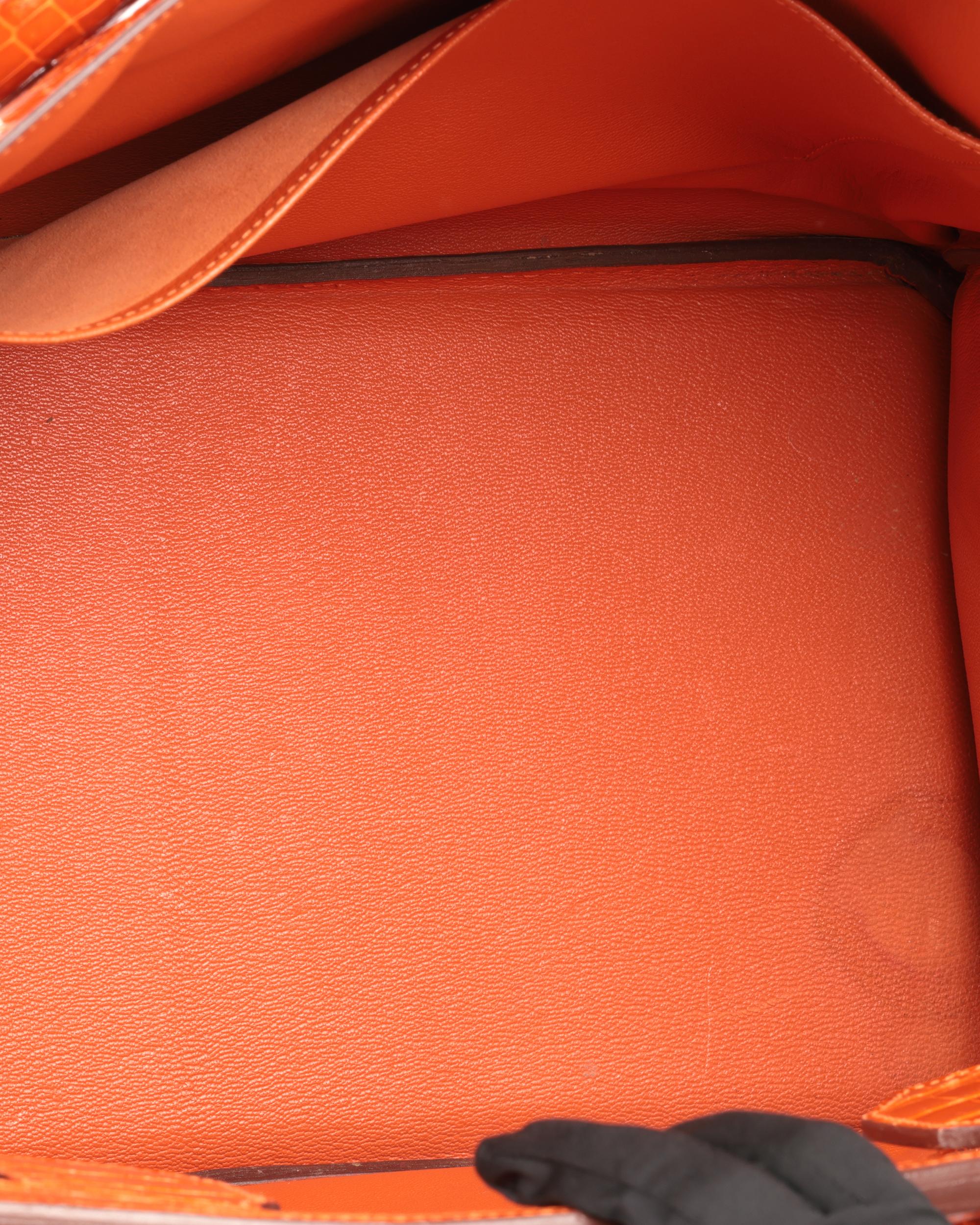 Hermès Orange Shiny Porosus Crocodile Leather Birkin 40cm For Sale 3