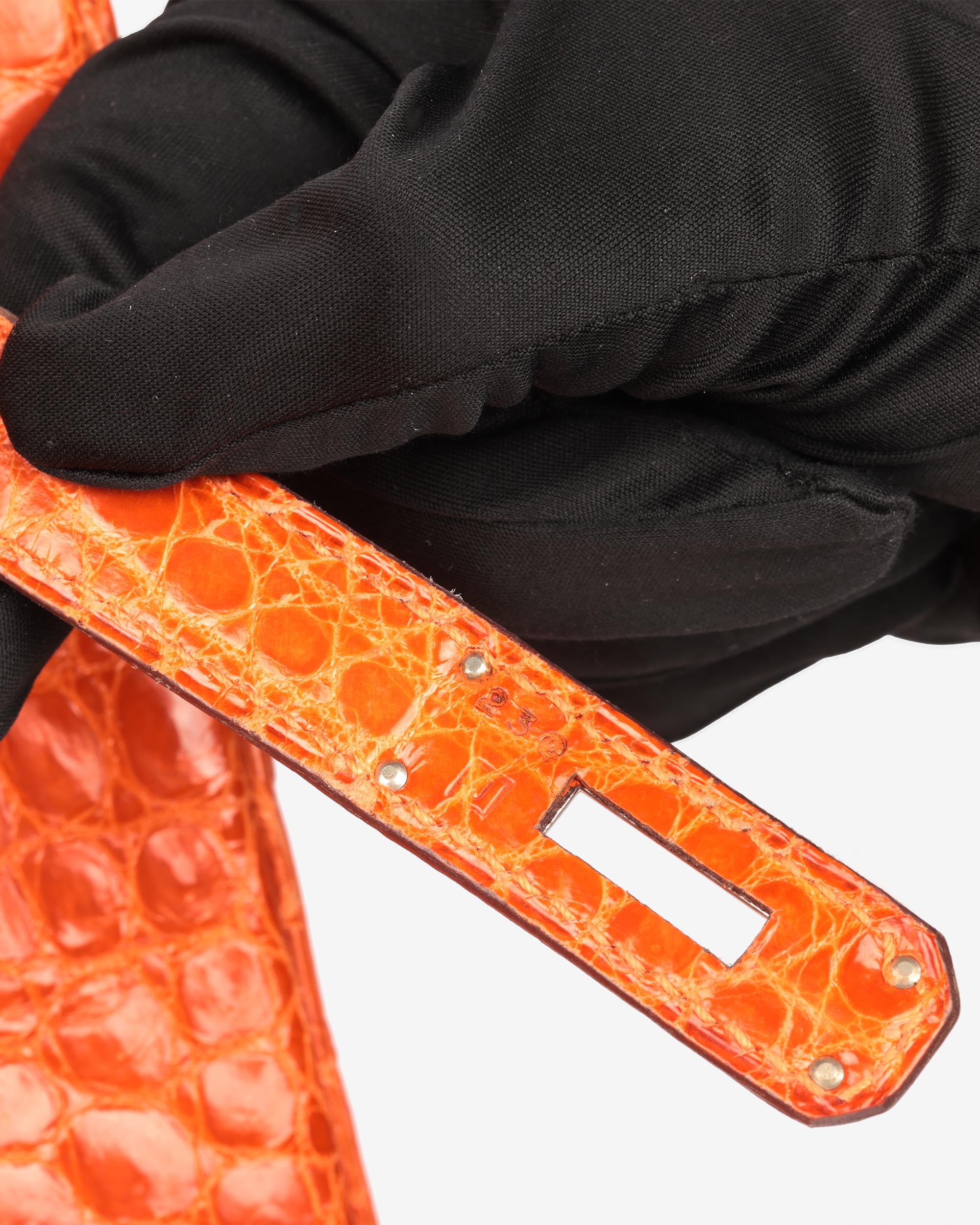 Hermès Birkin 40cm en cuir de crocodile Porosus orange brillant en vente 5