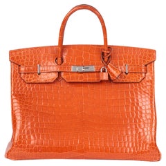 Hermès Birkin in pelle di coccodrillo porosus arancione lucido 40 cm