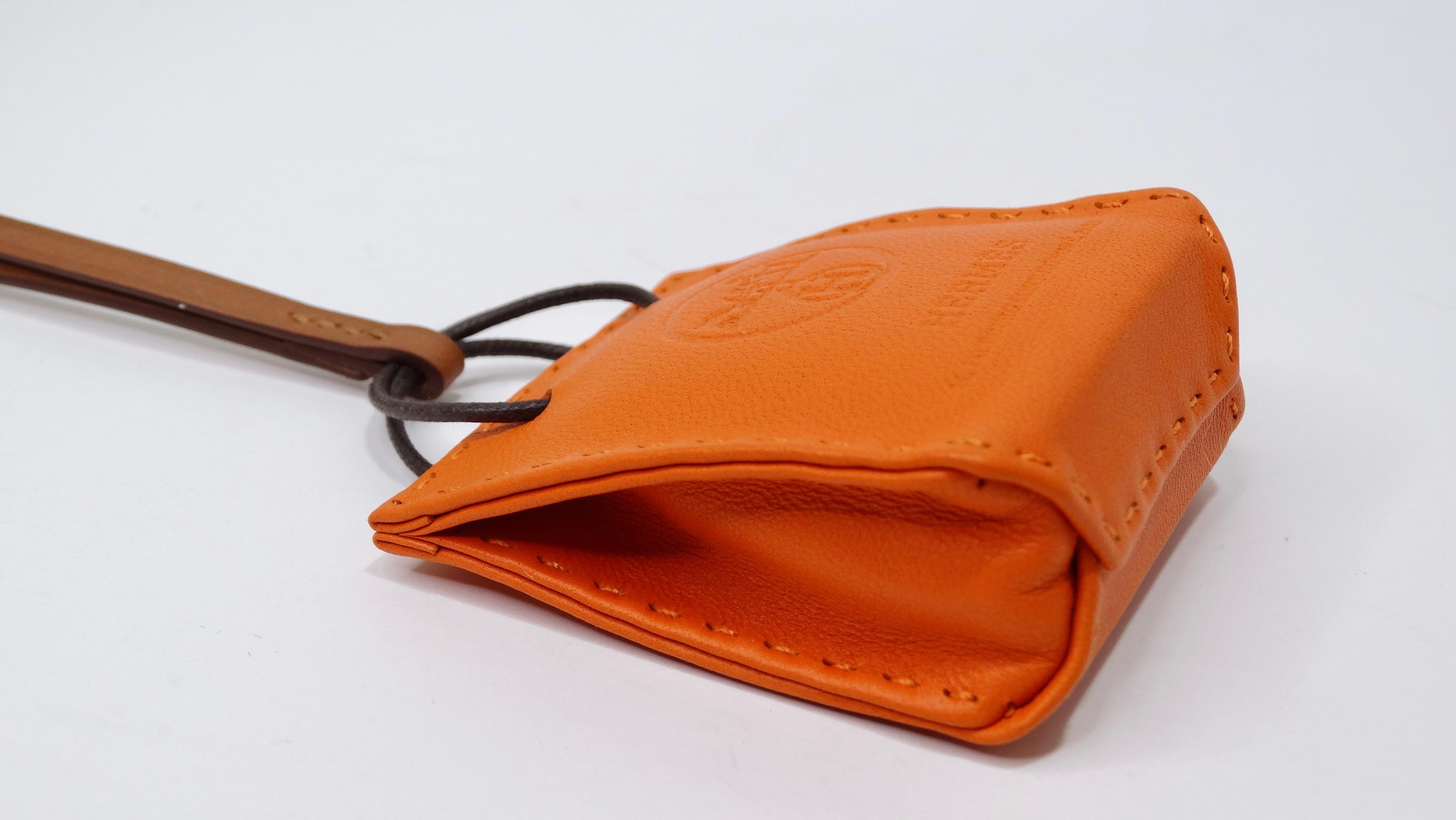 Hermes Orange Shopping Bag Charm In Excellent Condition For Sale In Scottsdale, AZ