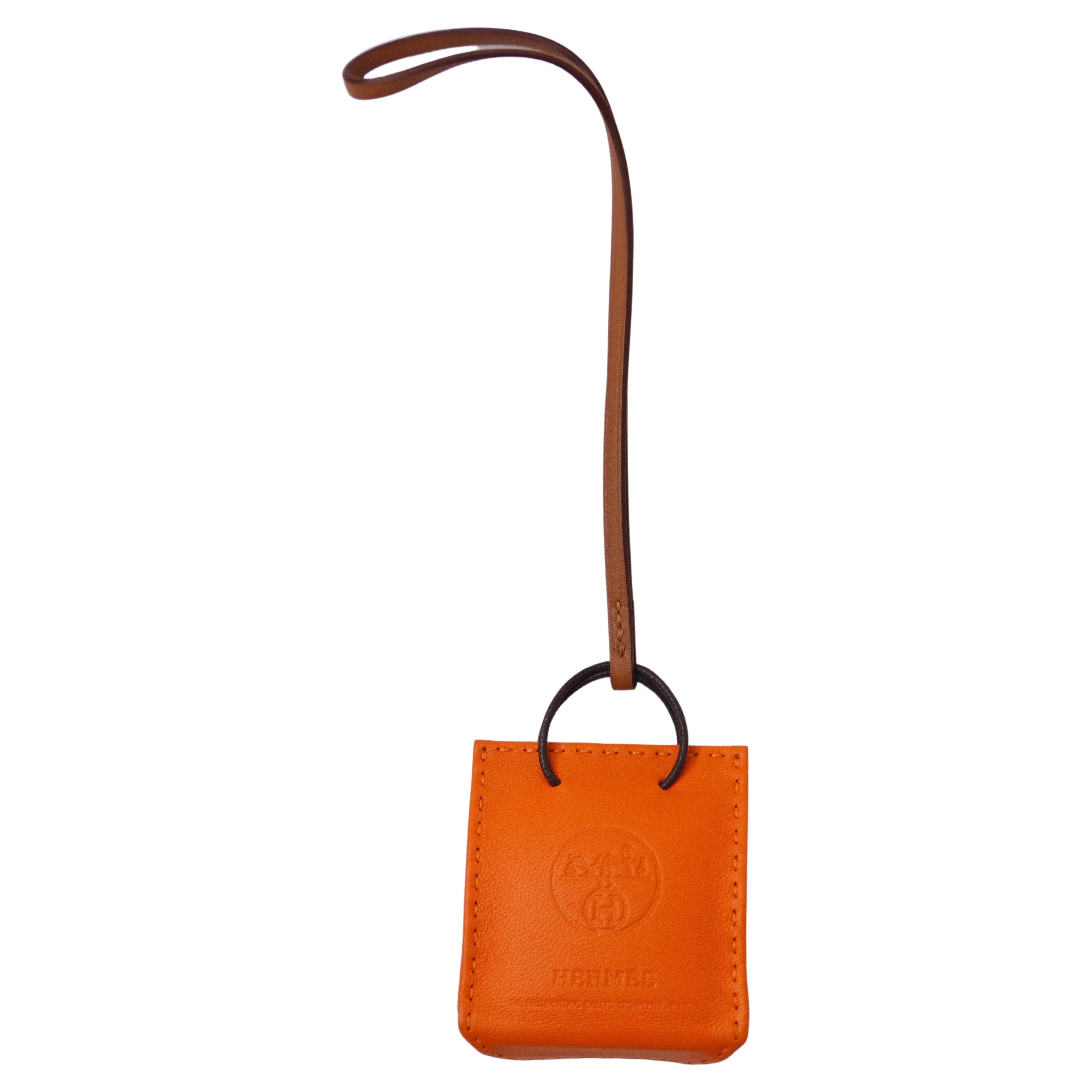 Hermes Orange Shopping Bag Charm For Sale