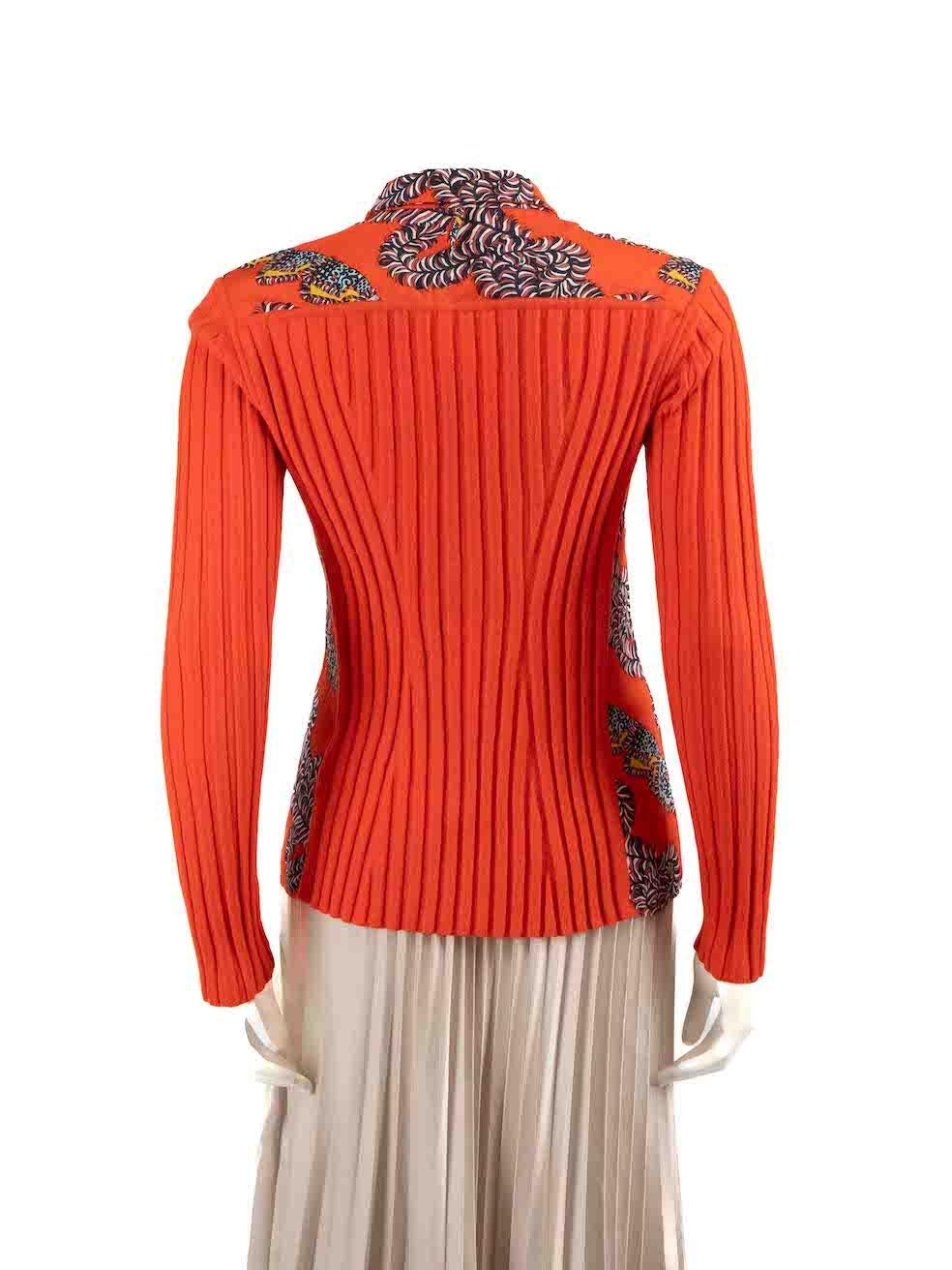 Hermès Orange Silk Abstract Ribbed Knit Top Size L In Good Condition In London, GB