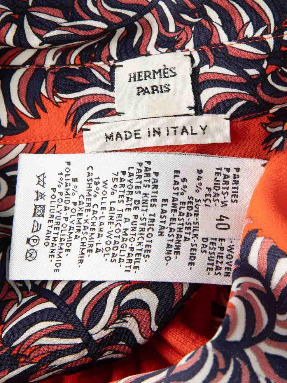 Hermès Orange Silk Abstract Ribbed Knit Top Size L 1